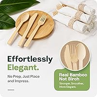 Vista 4 de Palm Leaf Bamboo Plates & Pre-Rolled Bamboo Cutlery Party Set - 10 & 7'' Compostable Plates Elegant Pre-Rolled Utensils, Napkins , Cups for