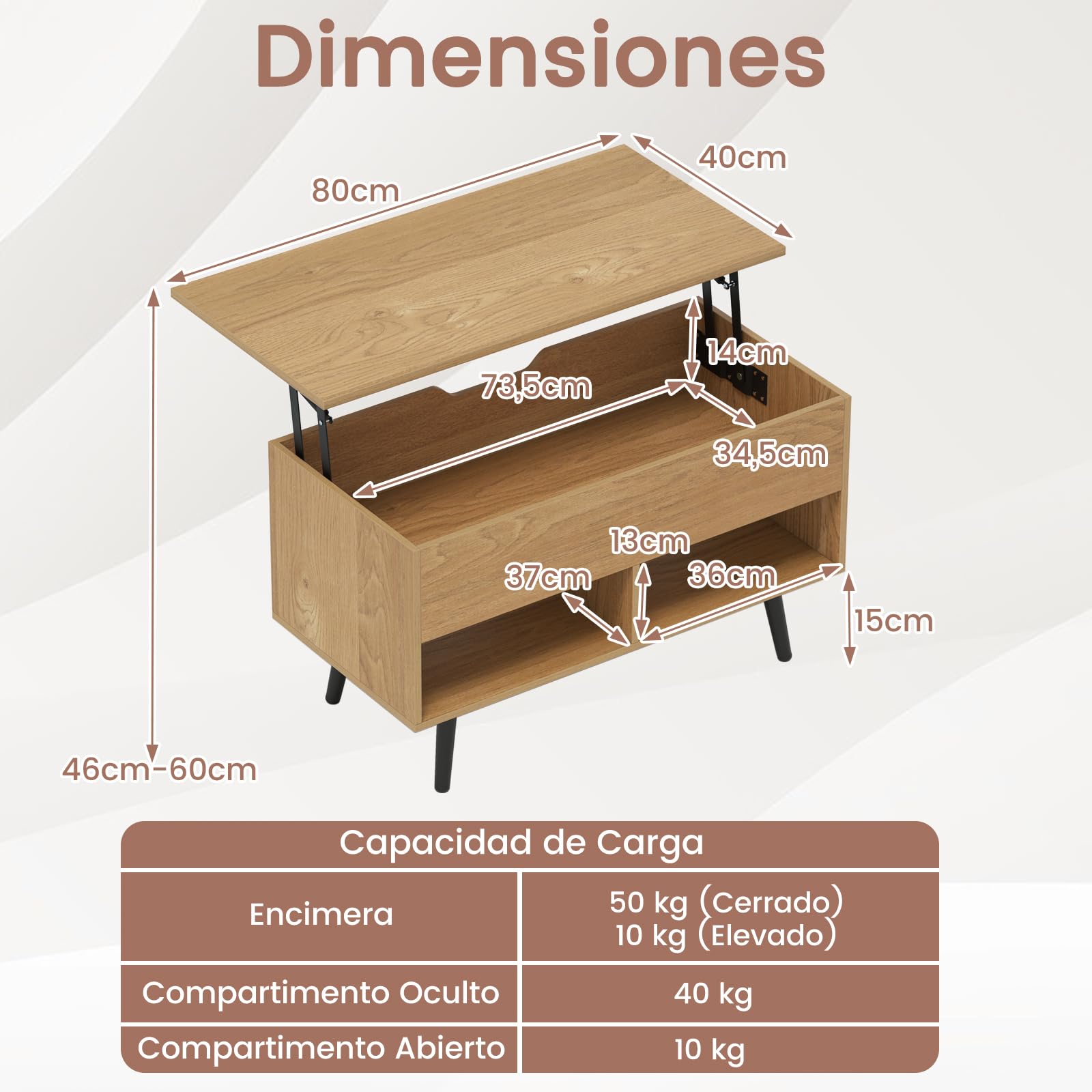 COSTWAY Mesa de Centro Elevable de Madera, Mesa de Cóctel Moderna con Compartimento Oculto & 2 Estantes Abiertos, para Salón, Sala de Recepción, Oficina (Natural)