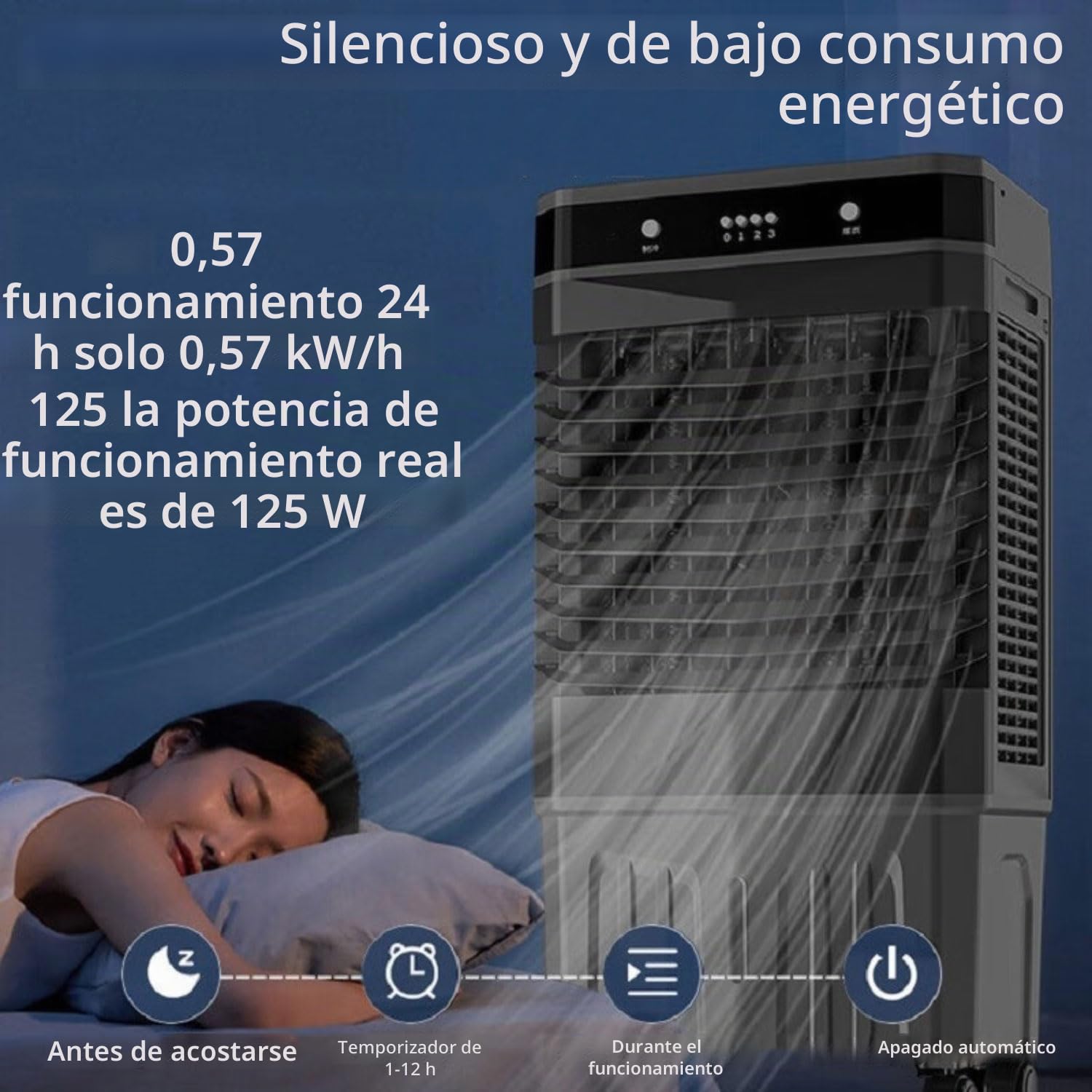 Aire Acondicionado Portátil Sin Tubo Enfriador de Aire Silencio con Modo Dormir Temporizador de 1-12Horas 3 Modos Oscilación 120°Tanque de 50 L Enfriador de Aire Portátil para Hogar Oficina