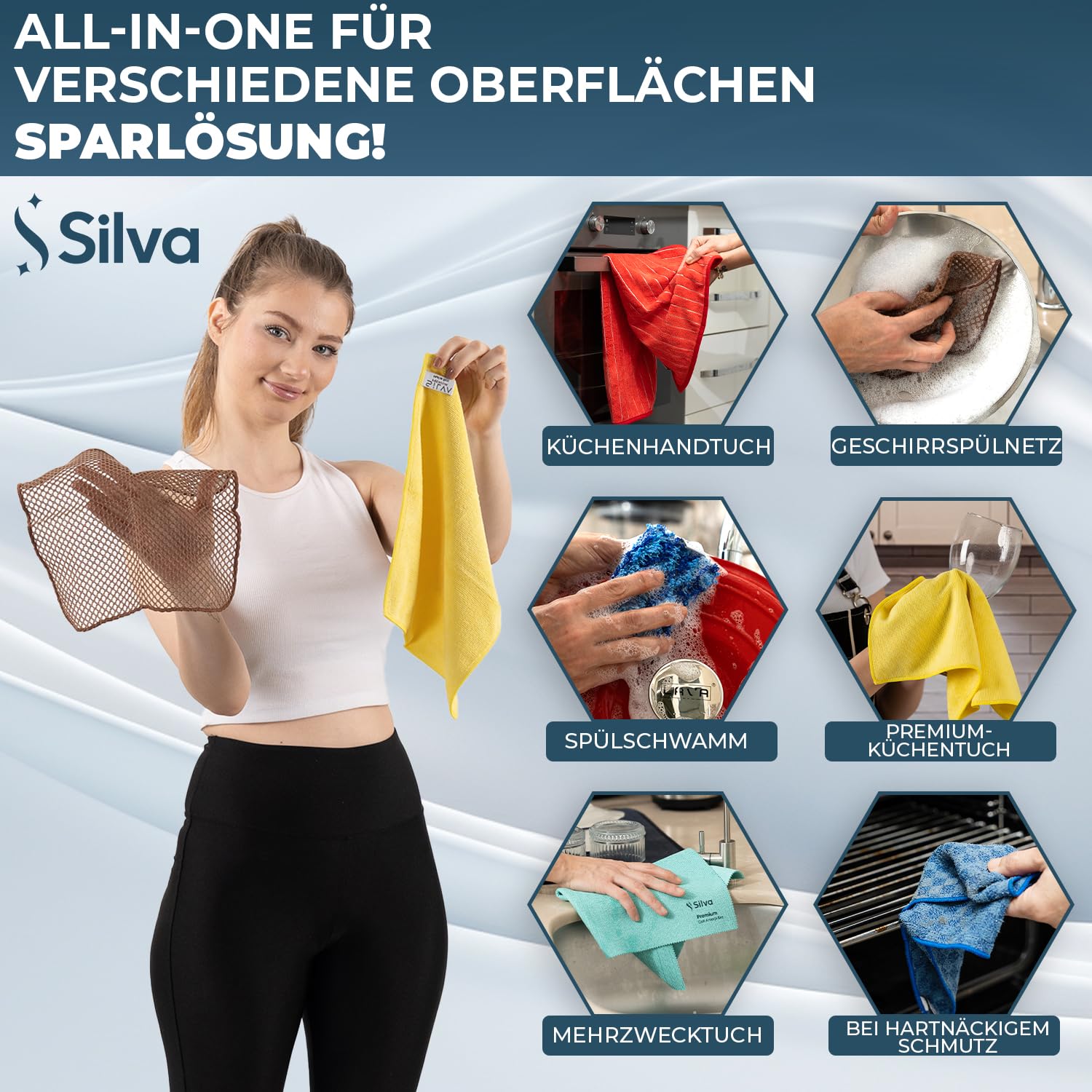 Silva - Mikrofasertücher - Küchen-Spültuch - Fenstertuch - Langlebiges Allzweck-Reinigungstuch - Hohe Absorption und Mikrofasertechnologie (6 Pack)