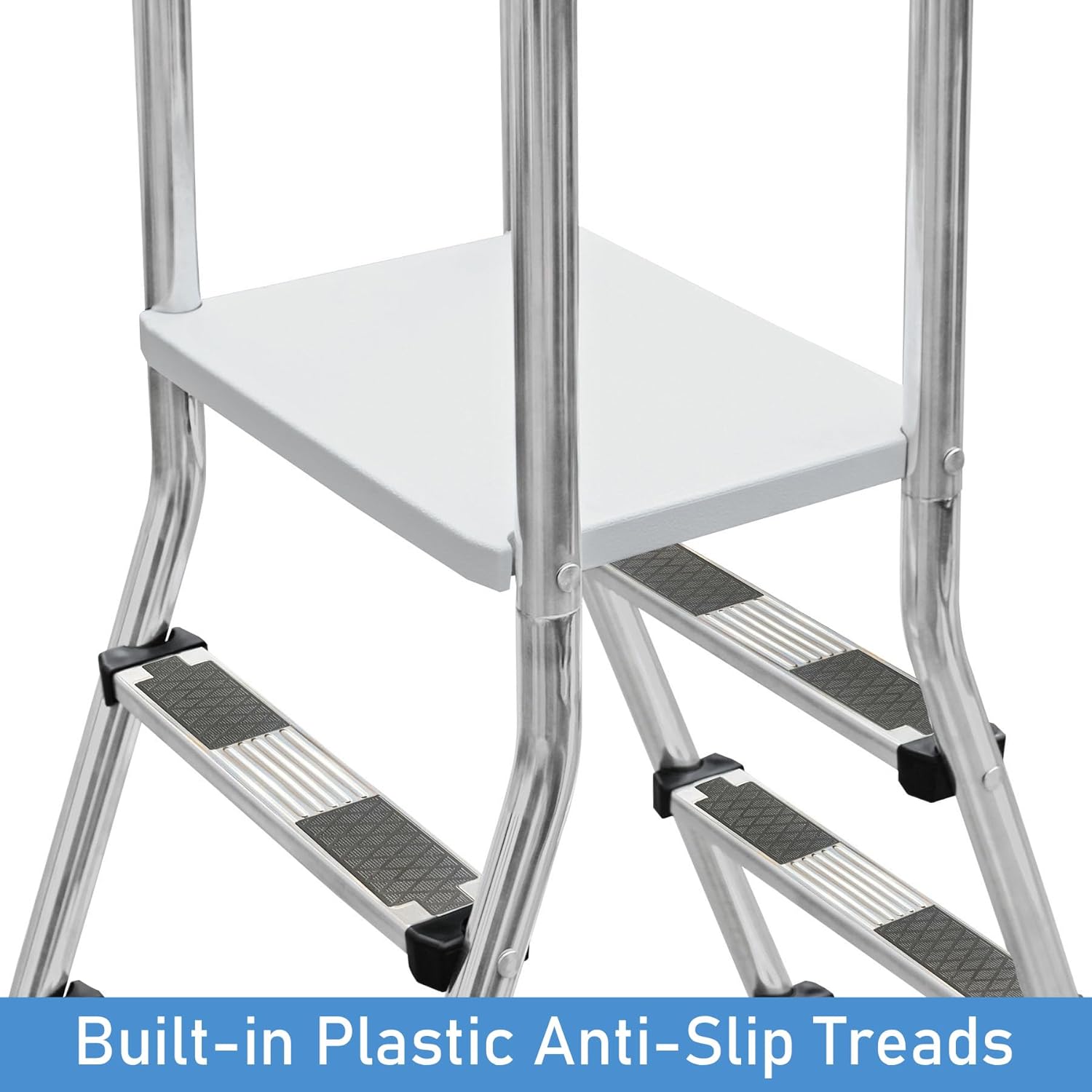 4 5 Treads Above Ground Stainless Steel Swimming Pool Ladder Stainless Steel Steps with Handrails Platform Entry and Exit System for Up to 300 Pound Capacity Heavy Duty Safety (4 Treads)