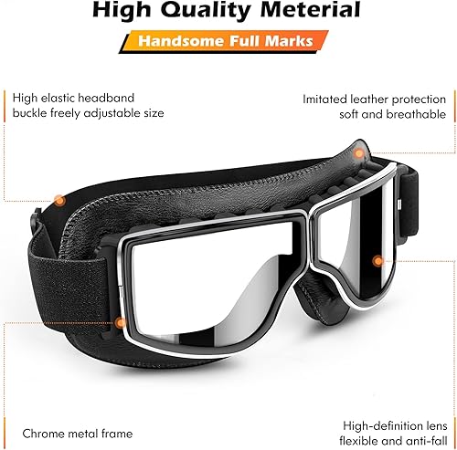 Miniatura 3 de BELINOUS Gafas de motocicleta para scooter, ATV todoterreno, gafas de cuero vintage estilo piloto