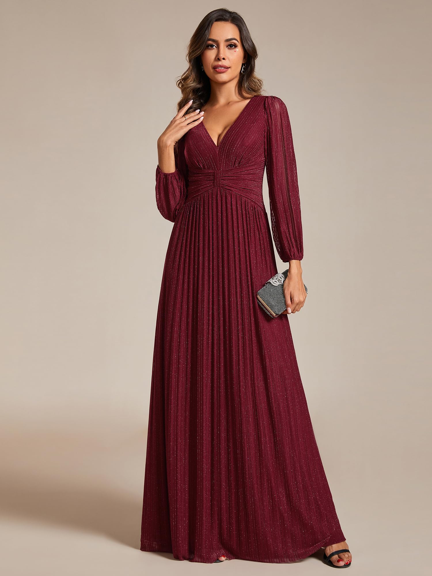 Ever-Pretty Robe de Soirée Femme Longue Brillants Plissé A Line Col V Chic EE01961-P