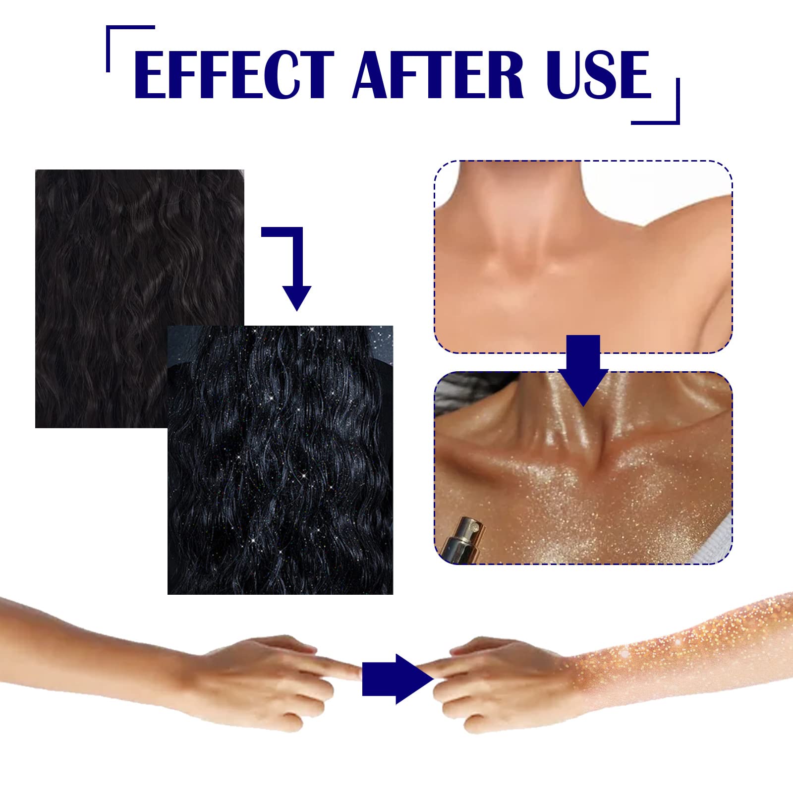 Spray glitterato per capelli e corpo, spray glitterato per corpo e capelli - spray scintillante tutto in uno per feste, kit atomizzatore glitterato per festival con glitter argento (8 bottiglie)