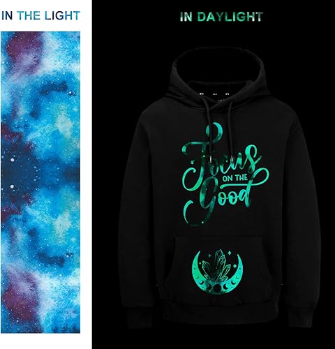 Miniatura 8 de Tintnut Rollo de vinilo de transferencia de calor de galaxia que brilla en la oscuridad, 12 pulgadas x 5 pies, color azul cielo, cielo estrellado,