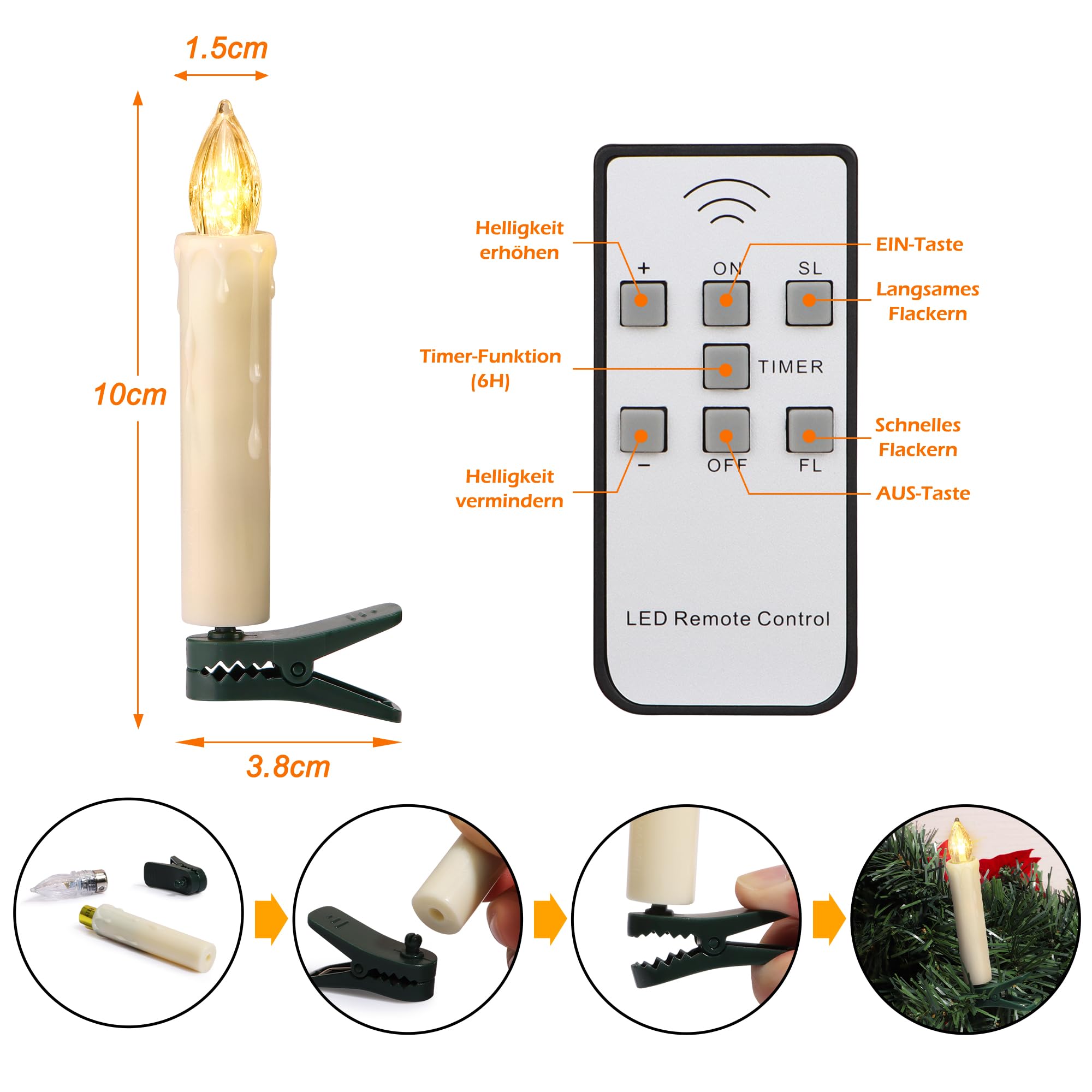 Weihnachtskerzen Christbaumkerzen Kabellose Weihnachten LED Kerzen mit Fernbedienung,Timer-Funktion für Weihnachtsbaum Hochzeit,Geburtstags,Party (40er Beige)