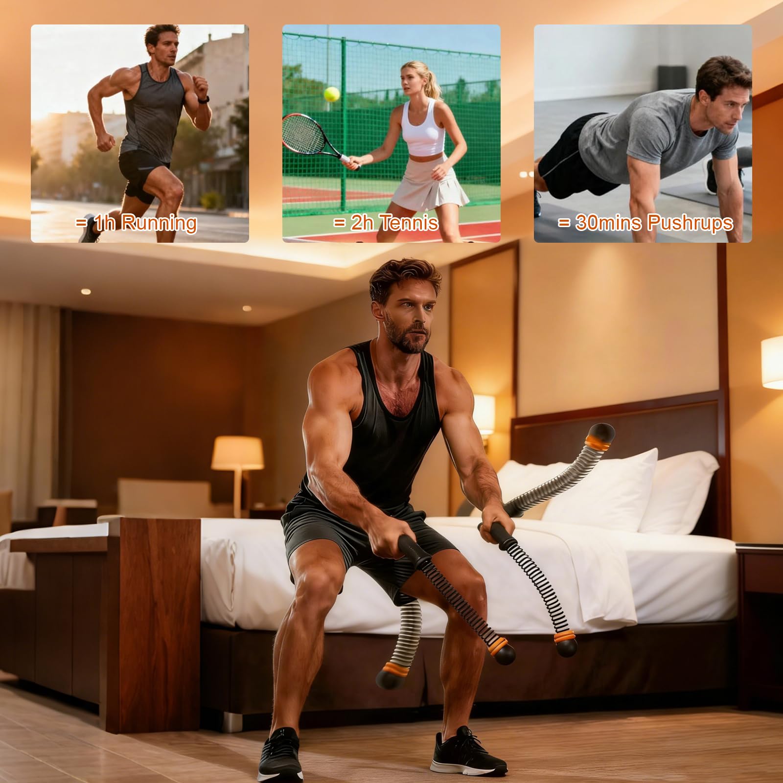 2 Pezzi Battle Rope, Corde da Allenamento, Corde Fitness, Resistenza Regolabile Attrezzo Palestra, Allenamento a Casa, per Home Gym, Cardio, HIIT, Forza e Muscolazione