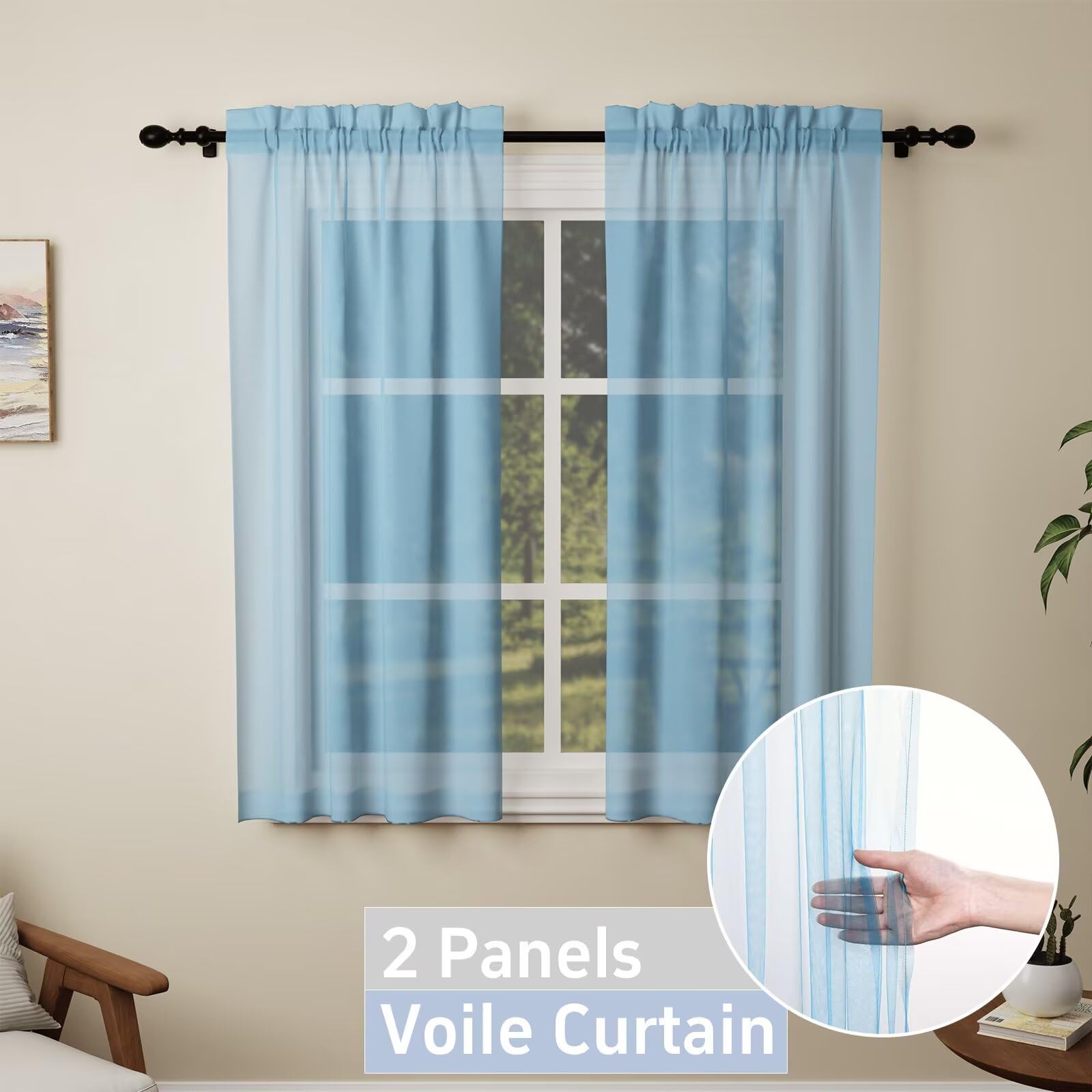 Pacok Blue Voile Curtains - Image 3