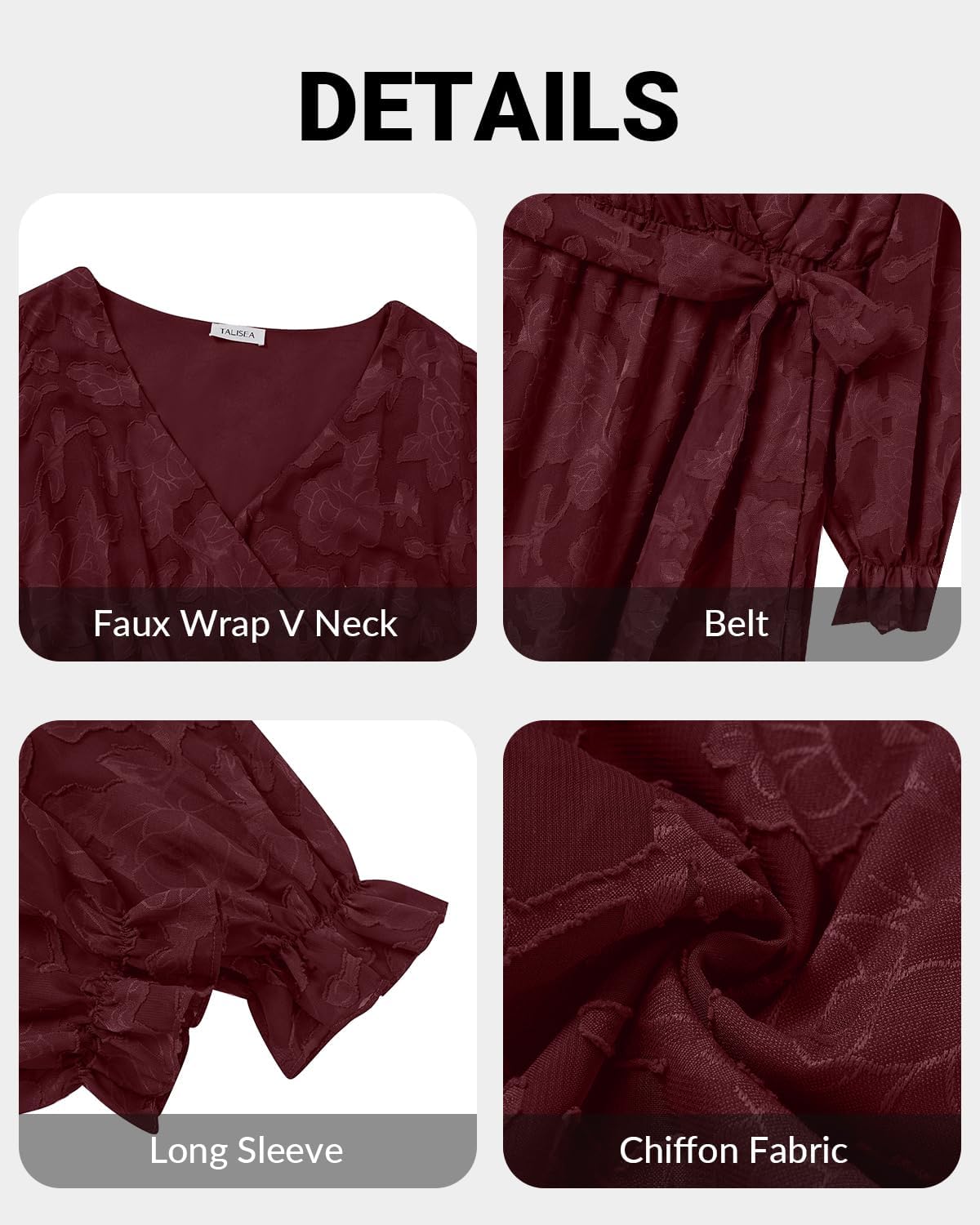 Plus Size Dresses Wedding Guest - Fall Semi Formal Floral Long Sleeve Wrap V Neck High Low Maxi Dress with Belt Women - Image 5