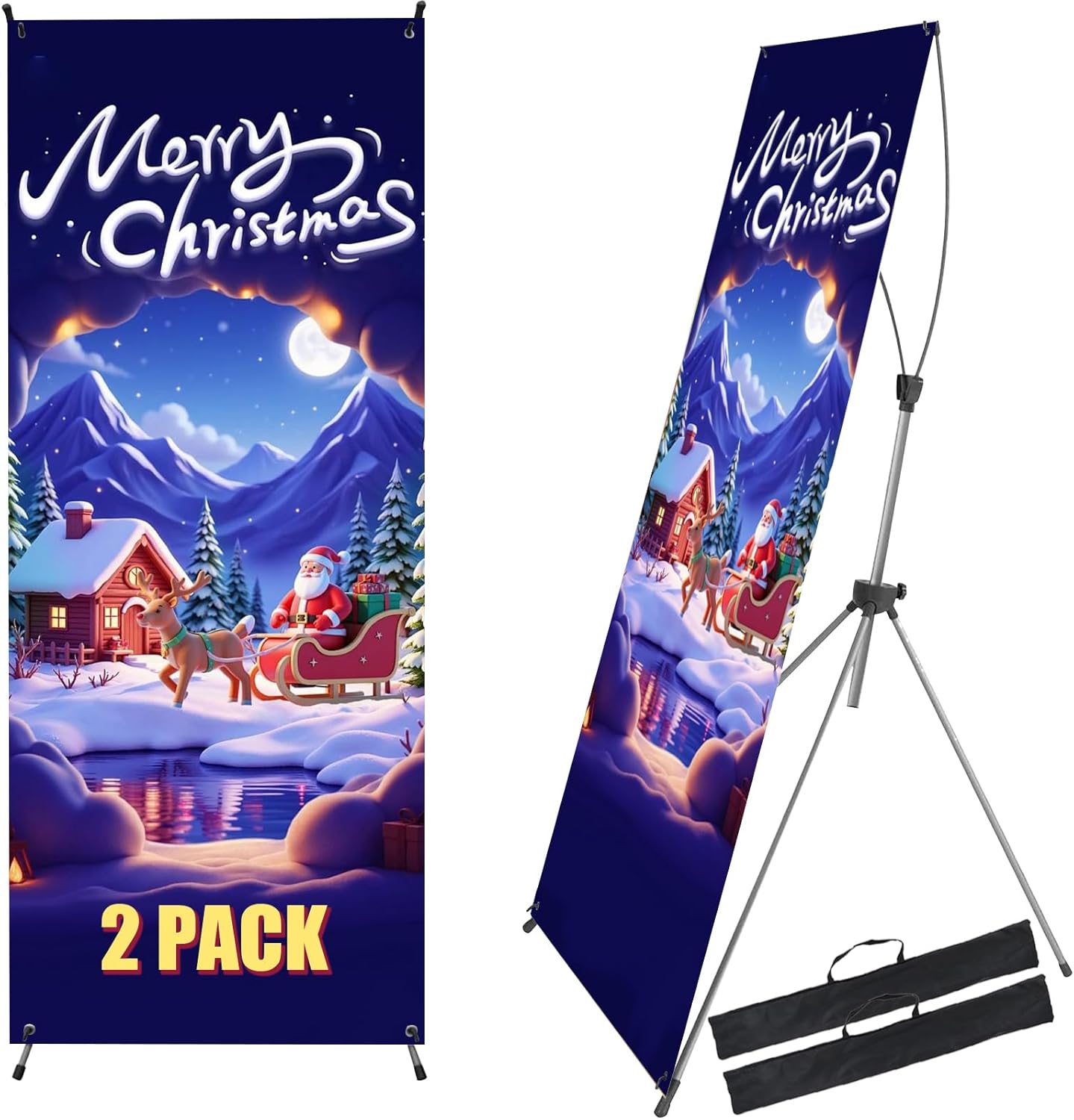 2 Pack X Frame Banner Stand Fits Banner Adjustable Size Width 35" and Height 71" to 78" with Portable Travel Bag, Customize Stand for Tradeshow, Market, Store, Display, Event, Birthday & Party 2P-35X78in (Large)