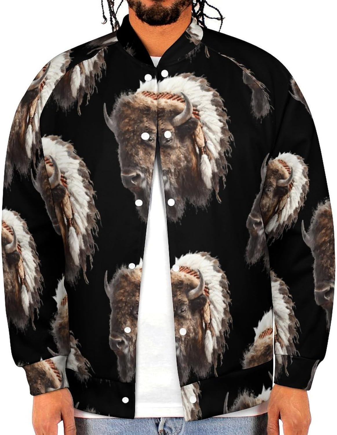 Bison Indian American1 Men's Baseball Bomber Lightweight Jacket Casual Coats Streetwear