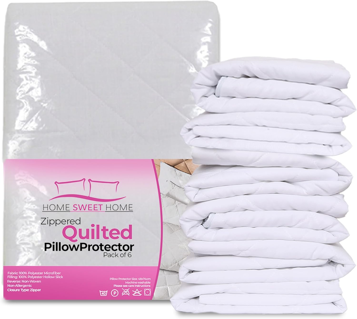 Home Sweet Home UK Zippered Pillow Protectors 6 Pack 100 Soft