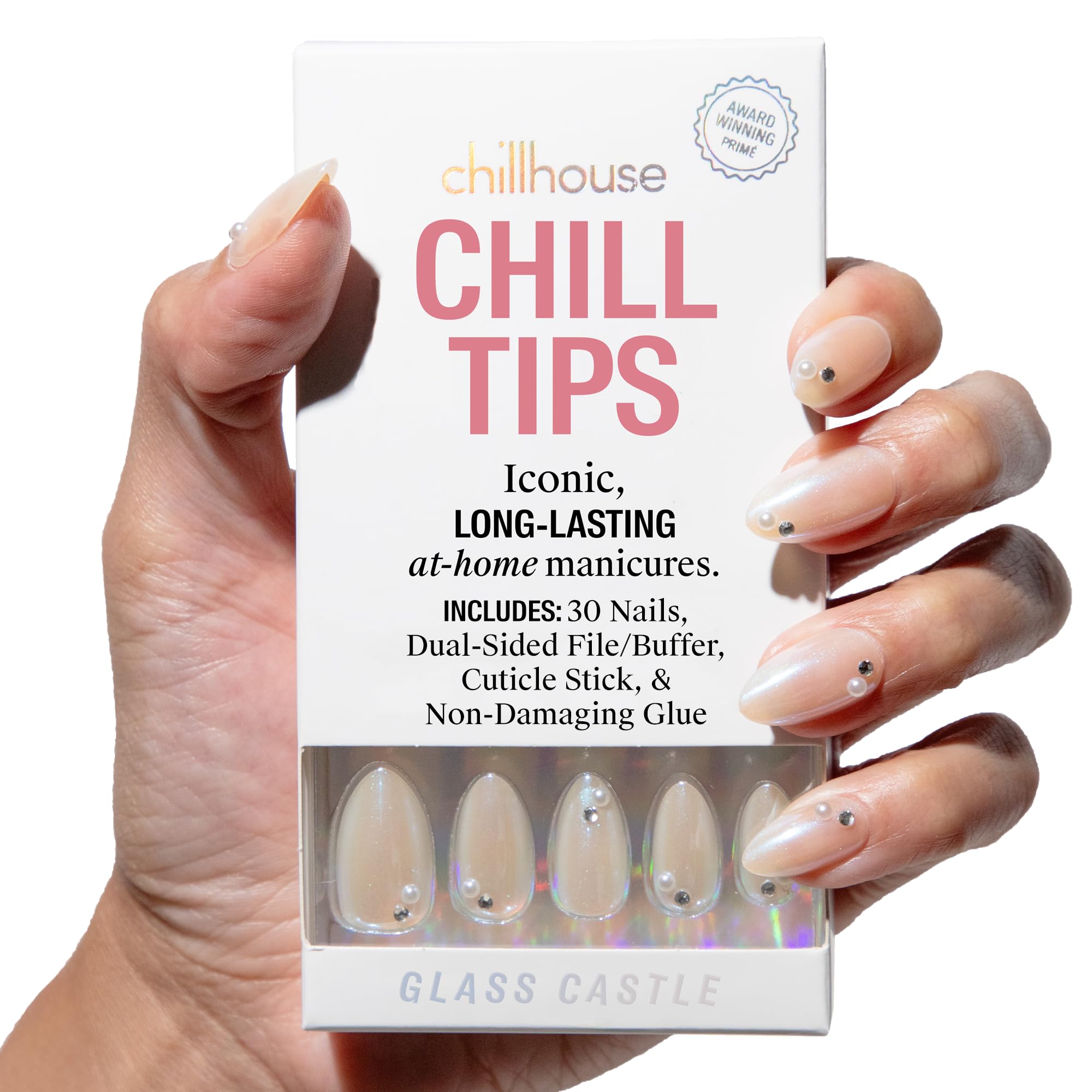 Chillhouse - Chill Tips, Press on Nails Kit - Glass Castle (Oval) - 30 Nail Shapes & Sizes - Up to 3 Weeks of Wear - Customizable Fit - Reusable -