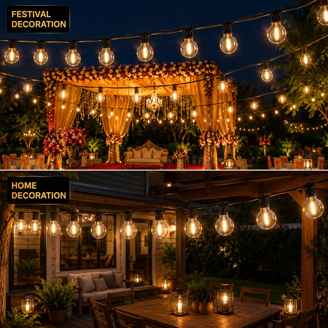 fizzytech Outdoor String Lights G40 LED Globe, 8 Meter (25 Feet) Warm White Waterproof Bulb Lights for Backyard, Terrace, Cafe, Garden, Balcony, Party & Diwali Decor - 25 LED 3