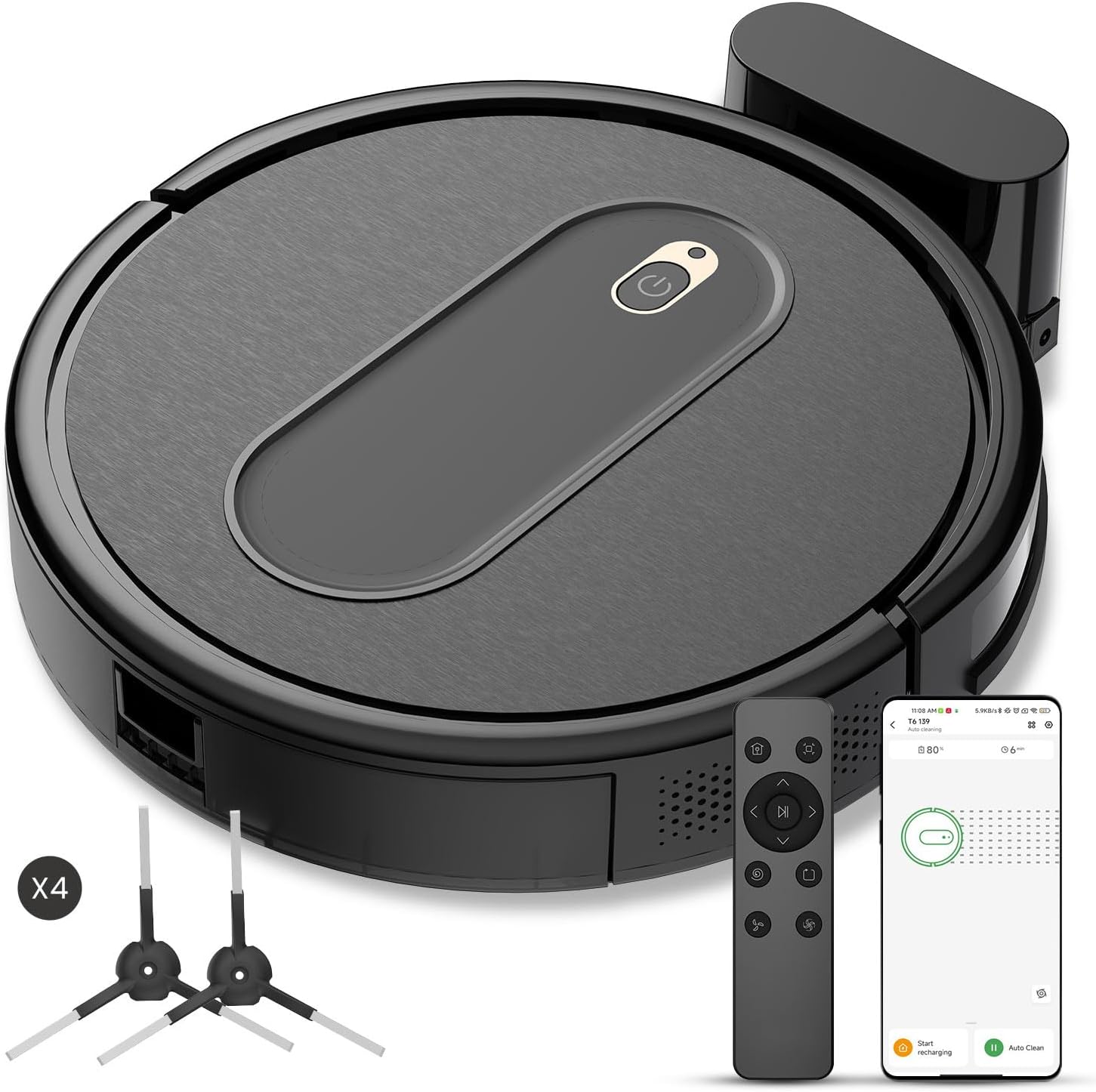 Vexilar T6 Robot Vacuum, 100 Mins Runtime, Slim, Quiet, Automatic Robotic Vacuum Cleaner, Self-Charging, Schedule Setting, Remote/App/Voice Control, Ideal for Hard Floor and Low Pile Carpet