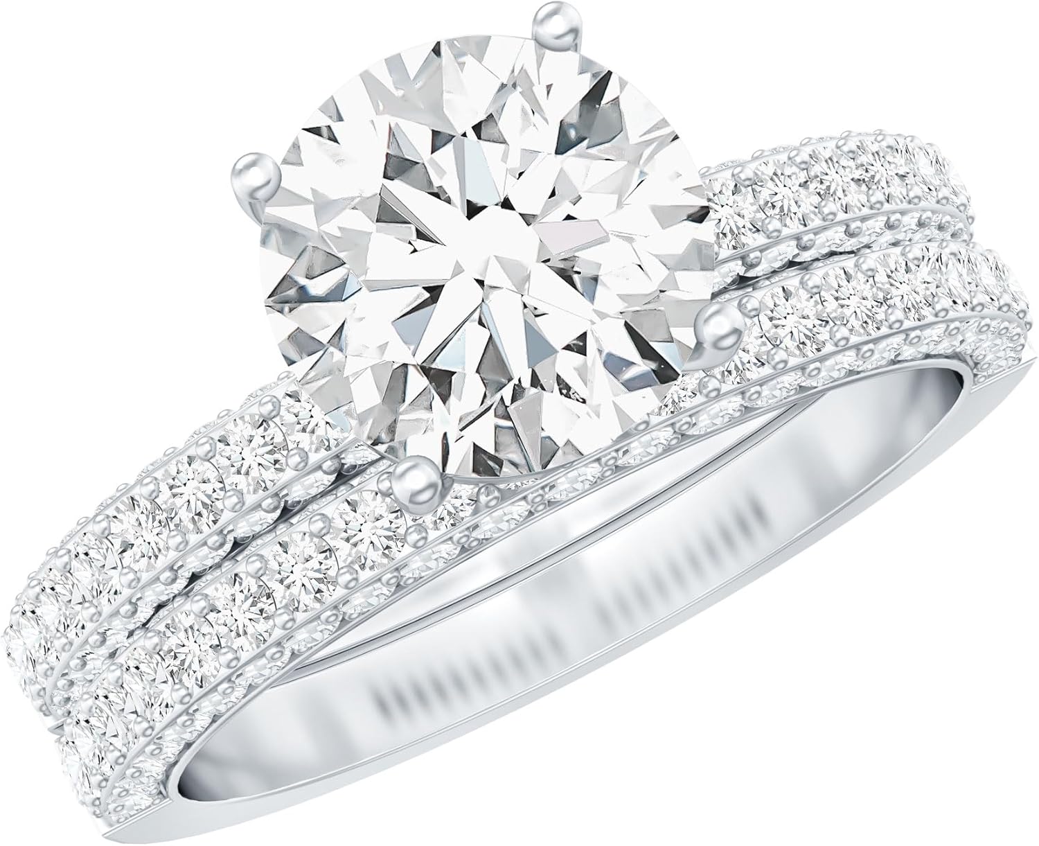 Certified Lab Grown Diamond Bridal Ring Set, Ef-Vs Quality, 8mm Diamond Engagement Ring With Band - Ready To Gift