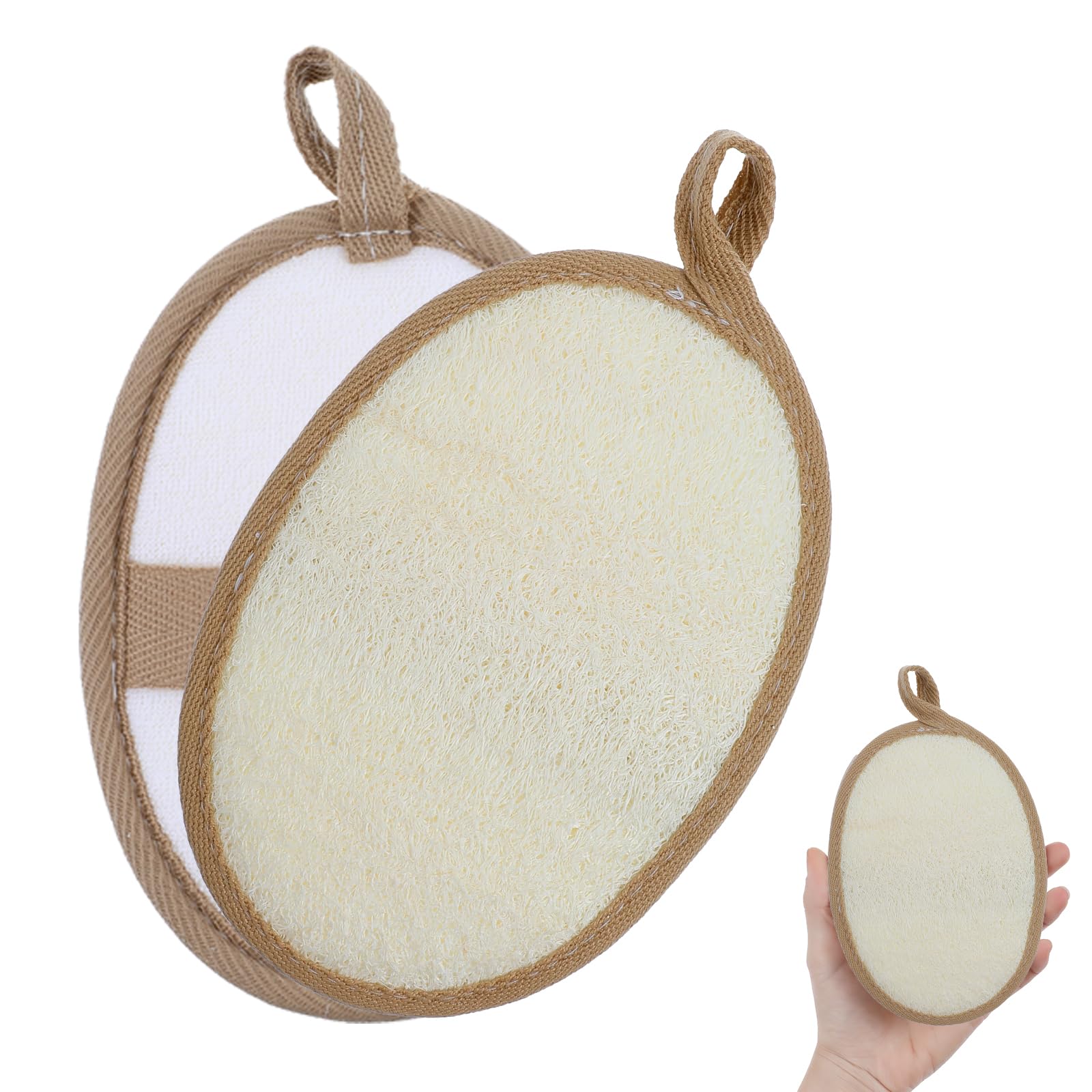 2 Pcs Loofah Sponge Natural Body Scrubber Loofahs for Shower Exfoliator Natural Lufa Bath Scrub Loofa Sponge Pad, Large Lufas for Men and Women Loufa Luffa Beige