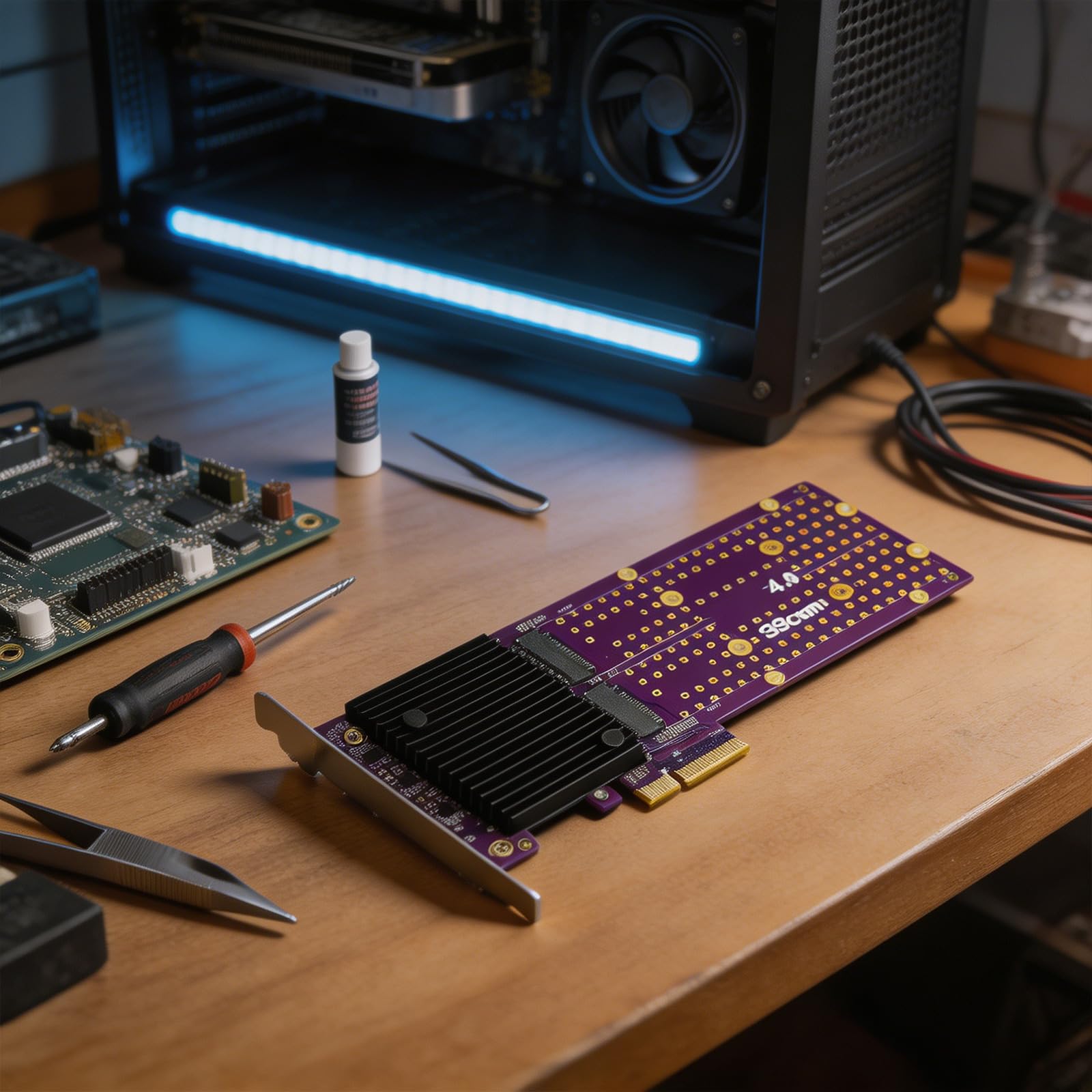 Tarjeta de expansión de almacenamiento de copia de seguridad de archivos para computadoras de escritorio, placa adaptadora PCIe NVMe SSD con soportes de unidad para almacenamiento Creator, de