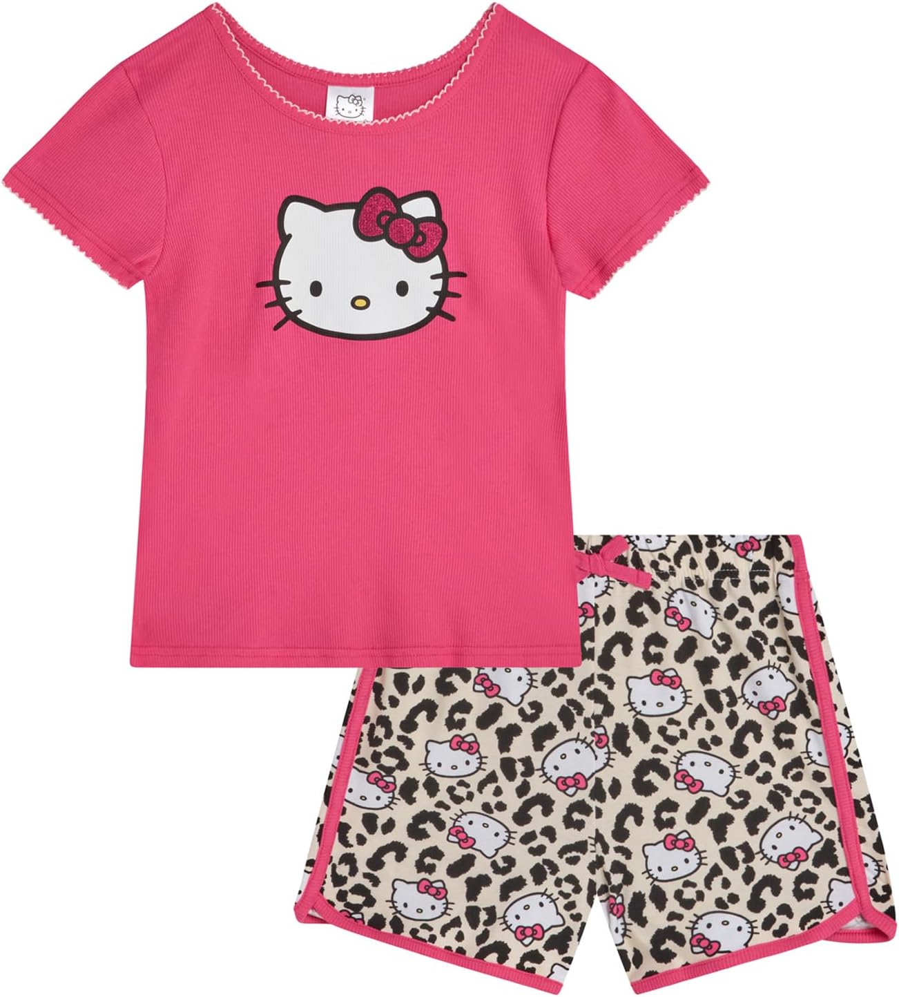 Hello Kitty Girls Short Set - 2 Piece Short Sleeve Graphic Tee and Shorts Clothing Outfits (Sizes: 2T-12)