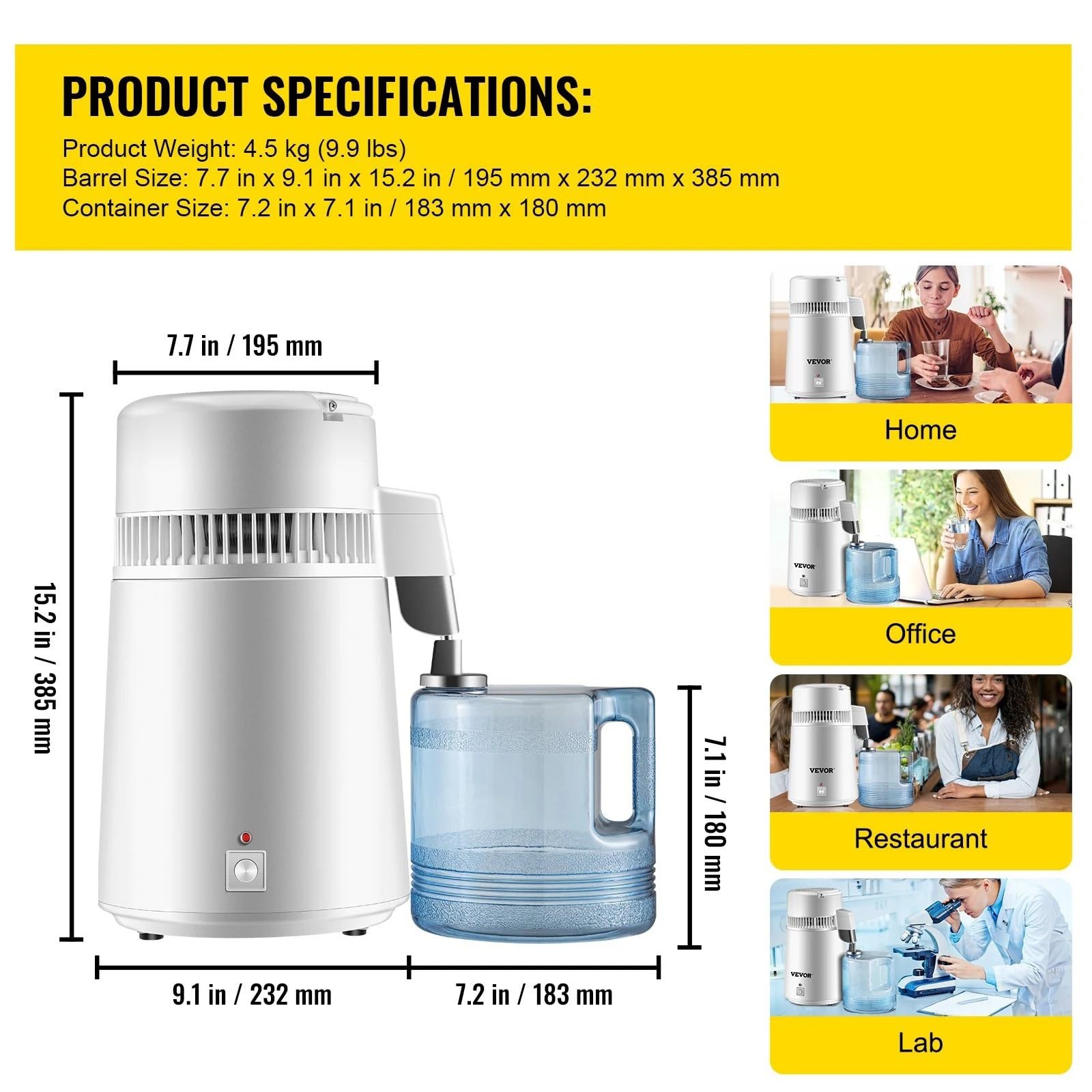 máquina destiladora de agua, Destilador De Agua Pura, Destilación Interna Acero Inoxidable 4L, Filtro Purificador 750W Con Botella Recolección Para Hogares