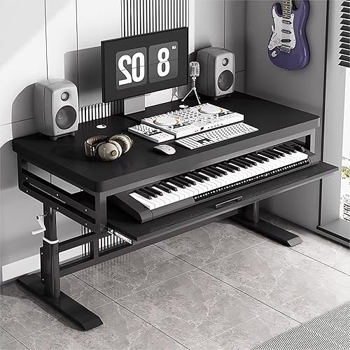 Miniatura 11 de Escritorio moderno para estudio de música con bandeja para teclado, mesa de escritorio de pie ajustable en altura, escritorio de estudio de Mesa de