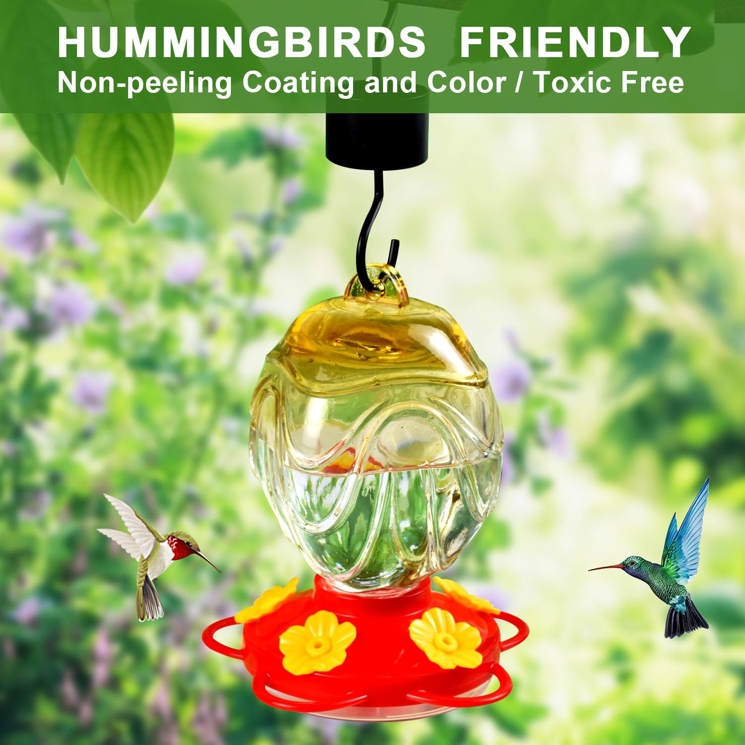 JALAMWANG Kolibri-Futterspender 590 Ml – Transparent Mit Roter Basis, Sitzstange & Ameisenschutz