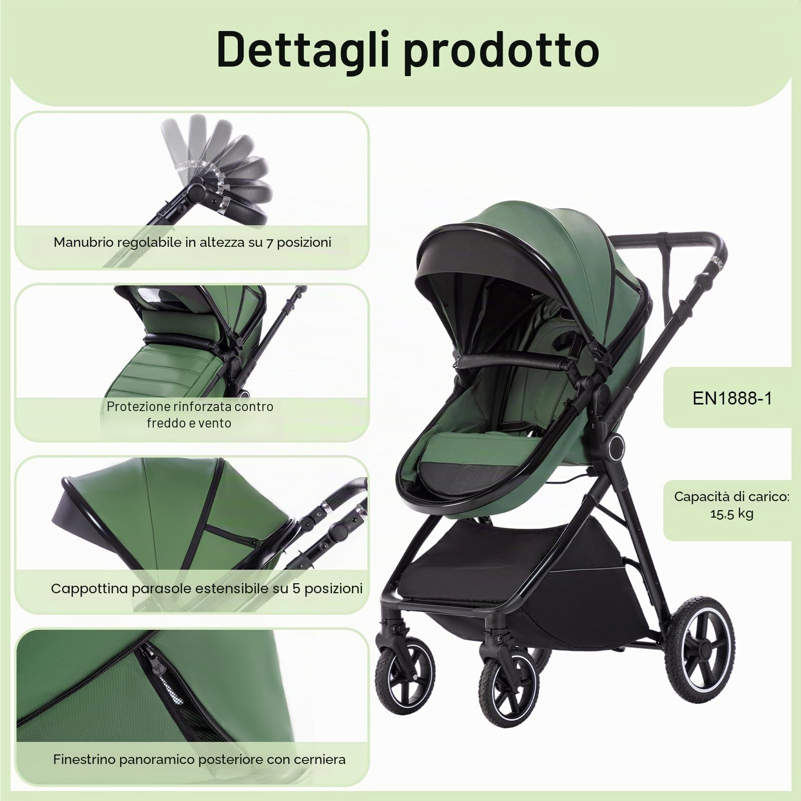 Zkiprm Passeggino trio, Set passeggino con Sedile & ISOFIX BASE(Kaki)