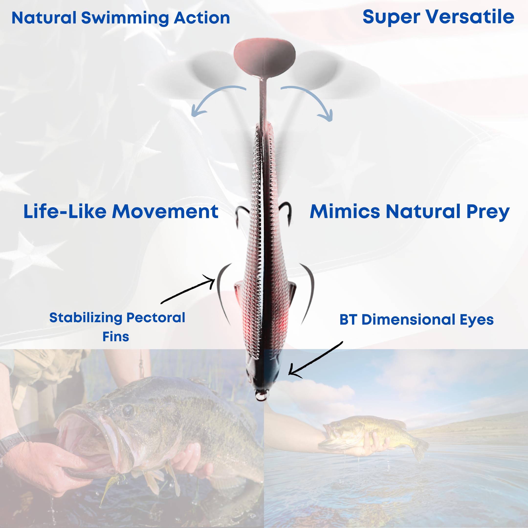USA Bass Tackle Mag Shad – Duftinfundierter Magnum Paddle Tail Swimbaits Pre Rigged Angelköder Premium-Köder mit starkem Besitzerhaken, Angelausrüstung für riesige Raubfische