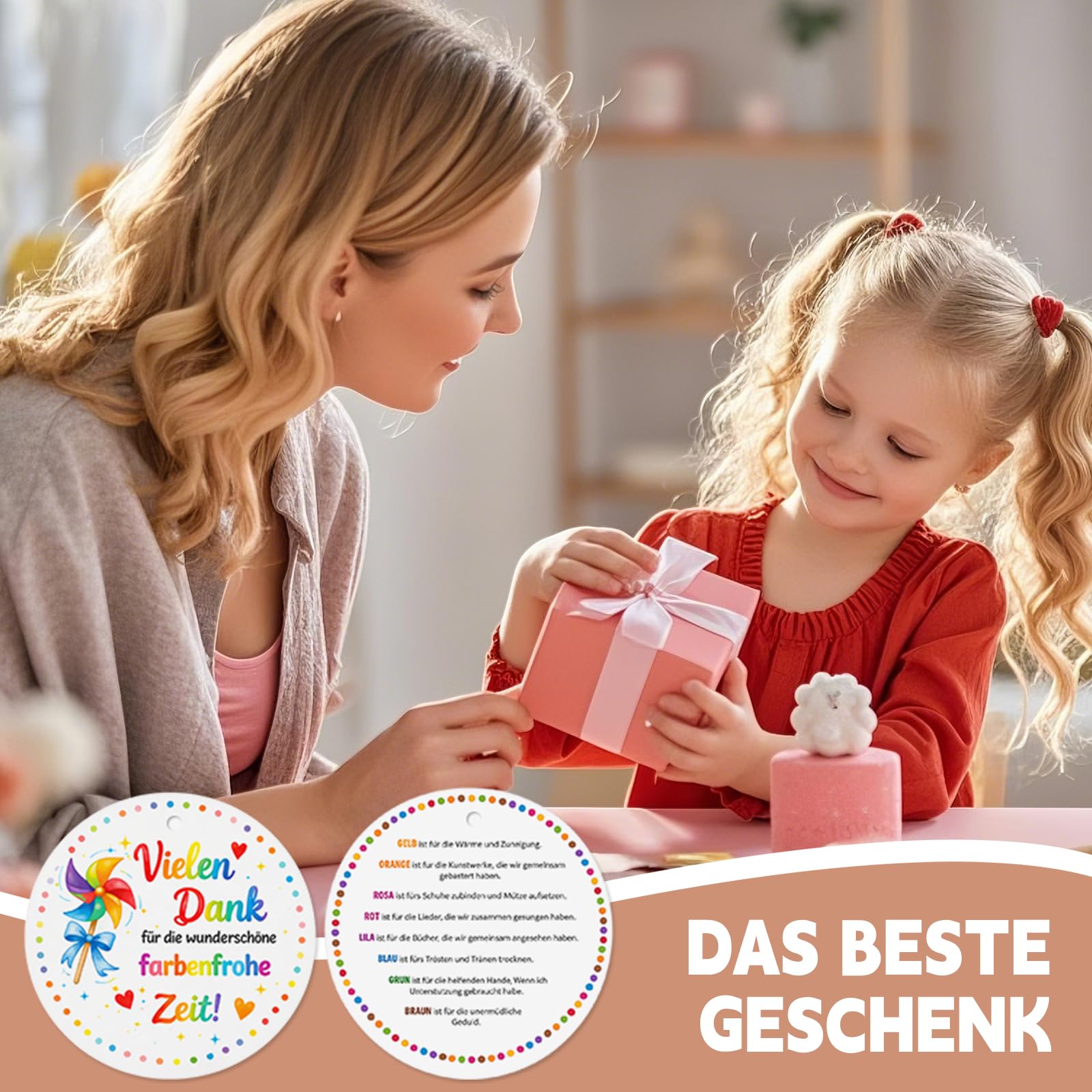 15 Stücke Abschiedsgeschenk Erzieherin set, Geschenk Erzieherin Dankeskarten und Weißen Seidenband-Rolle, Abschiedsgeschenk Kindergarten, Für Babysitter Guardian Assisten Tagesmutter
