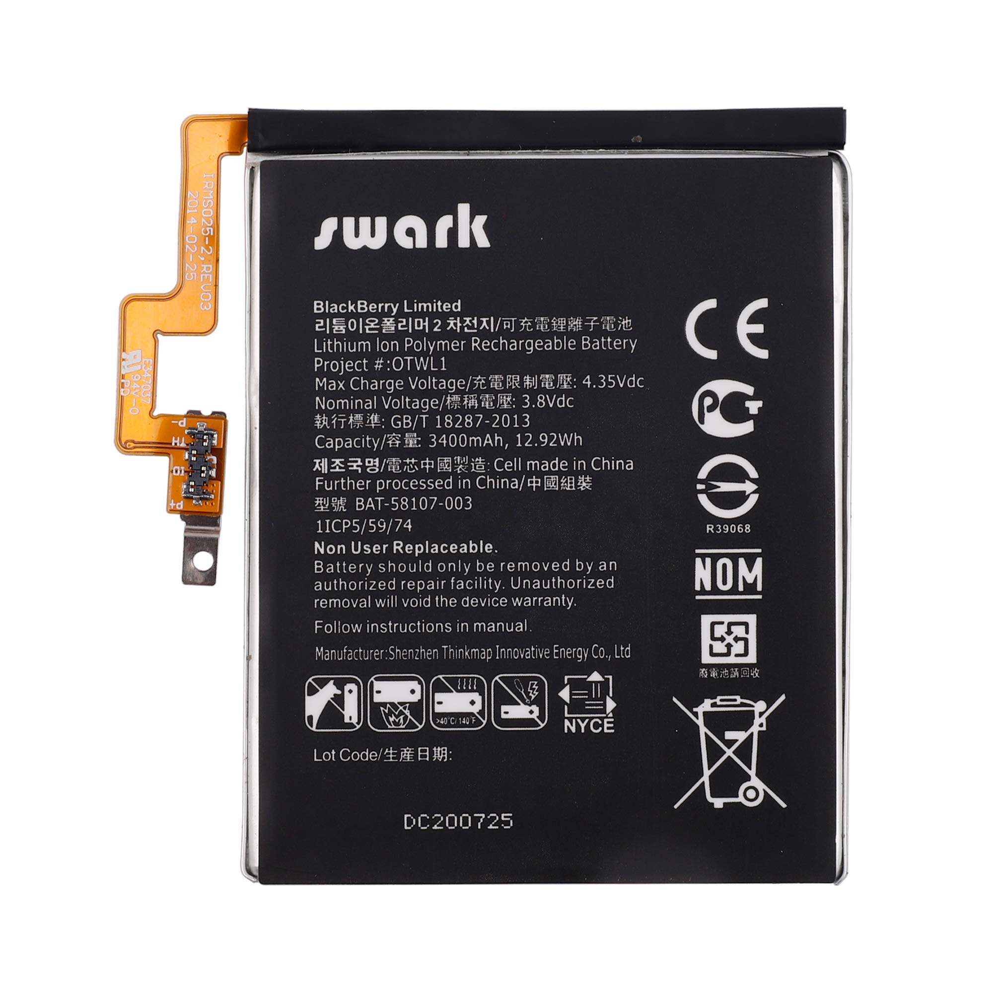 Accu Voor Smartphone Blackberry Passport / Q30 / Type BAT 58107 003