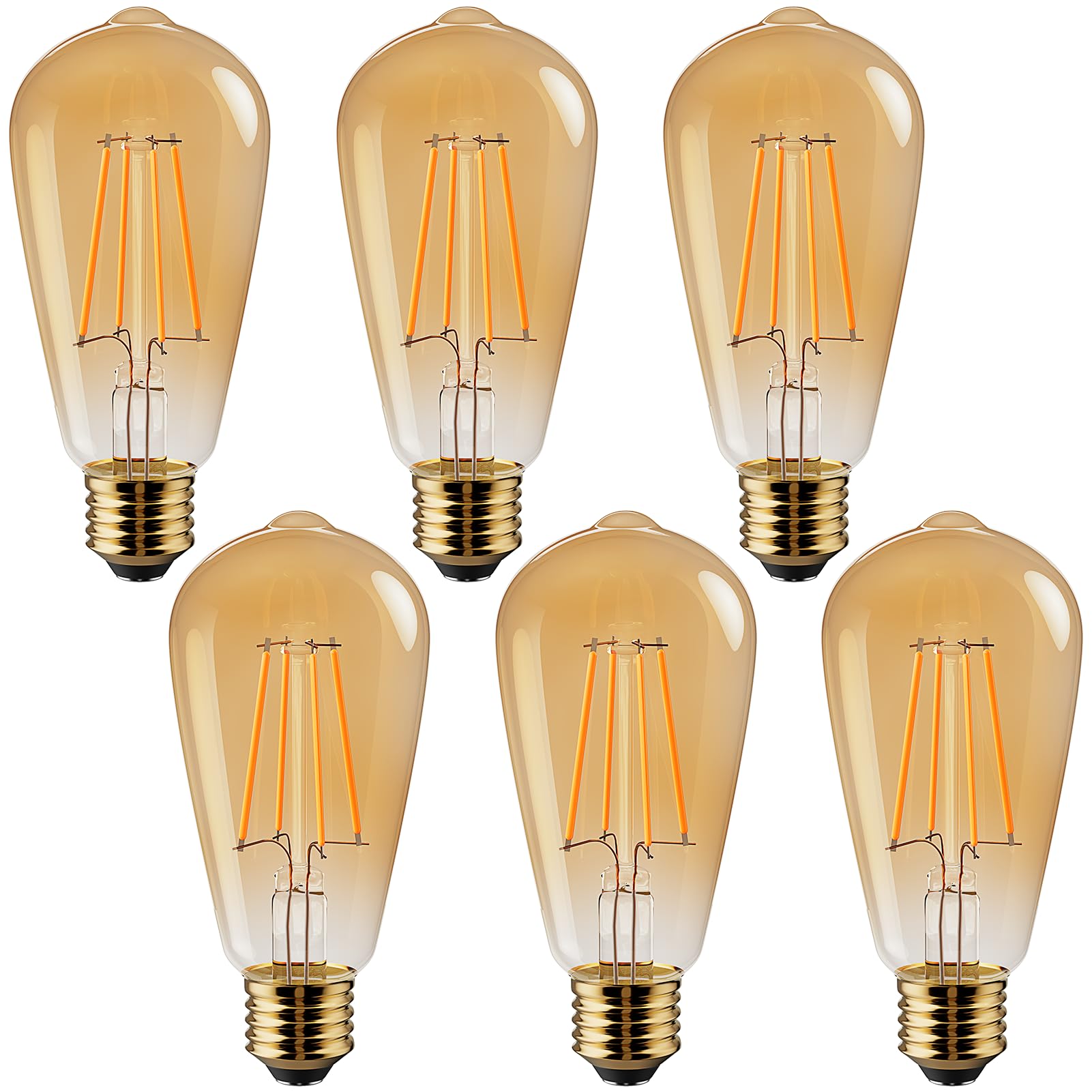 Vanke E27 Light Bulb 6W, Vintage Edison Screw LED Bulbs Warm White 2700K, 60W Equivalent Energy Saver ST64 Bulb, 700 Lumen