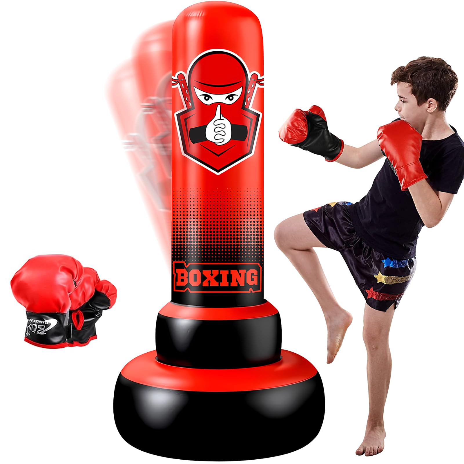 NZQXJXZ Inflatable Punching Bag, Freestanding Boxing Bag, Stand Punching Bag Toy, Great Gift for Kids, Boys, Girls, Boxing Set for Practicing Karate, Taekwondo, MMA