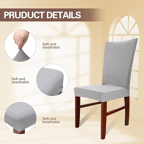 Miniatura 3 de Qunclay 12 fundas elásticas para sillas de comedor, jacquard Parson, fundas extraíbles y lavables, protector de asiento para sillas de cocina, para