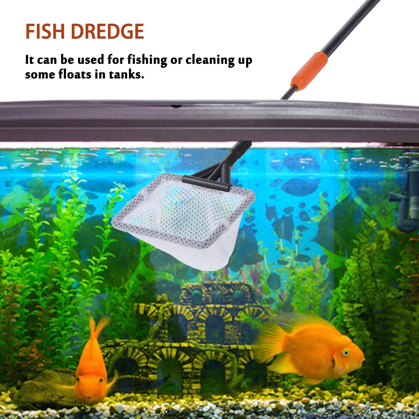Coolty 6 in 1 Aquarienreiniger Aquarium Reinigungswerkzeug mit langem Teleskopstiel, Schaber, Fischernetz, Schwammreinigungsbürste, Sandrechen für die Aquarienpflege
