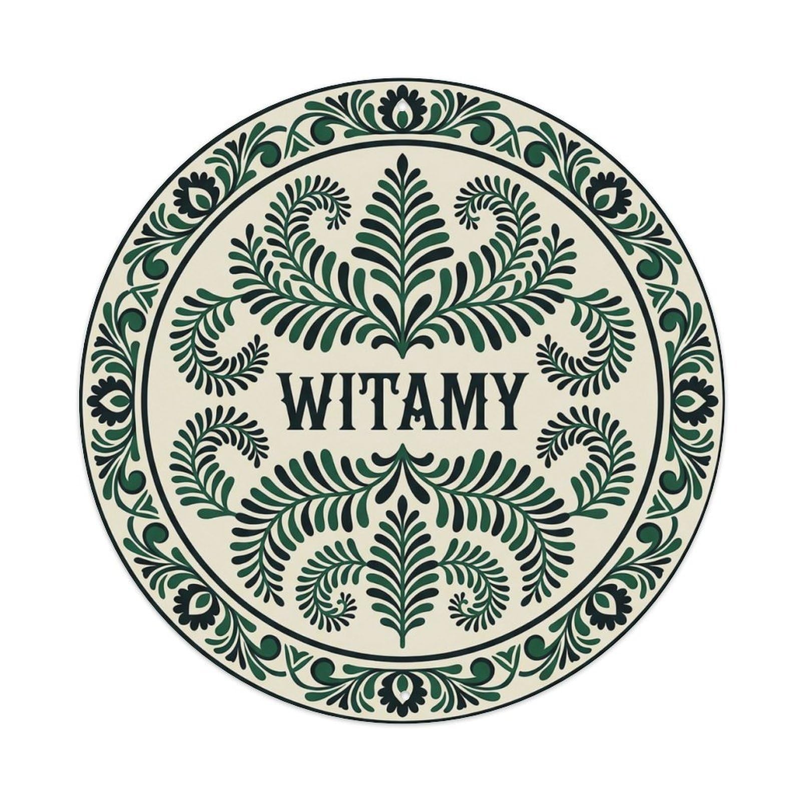 Vintage Polish Folk Art Witamy Welcome Onyx Fern Metal Tin Sign