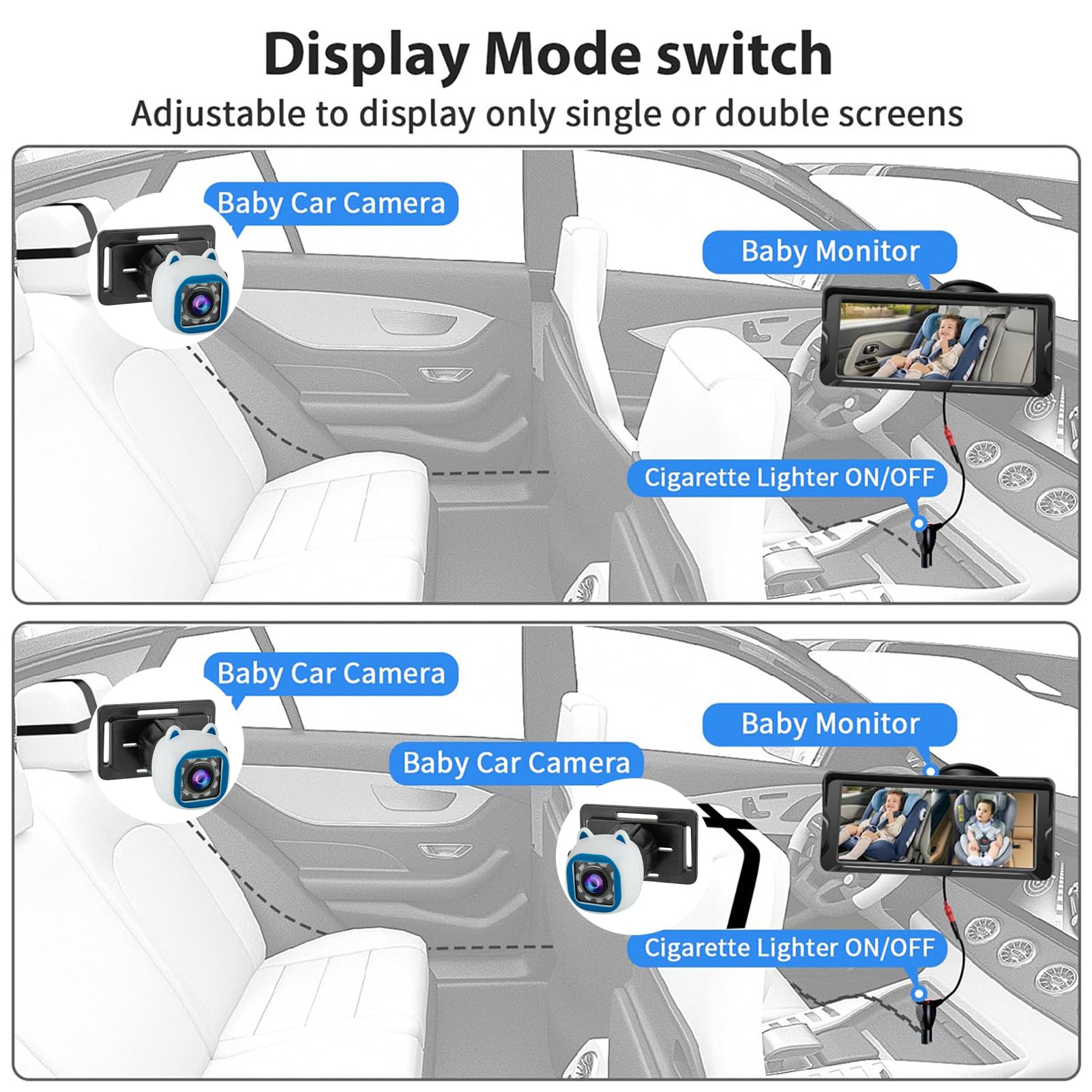Shkalacar Cámara de coche para bebé, monitor de bebé de 6,86 pulgadas, 1080P, doble canal, con visión nocturna por infrarrojos y ángulo de visión amplio de 150°, para asiento trasero