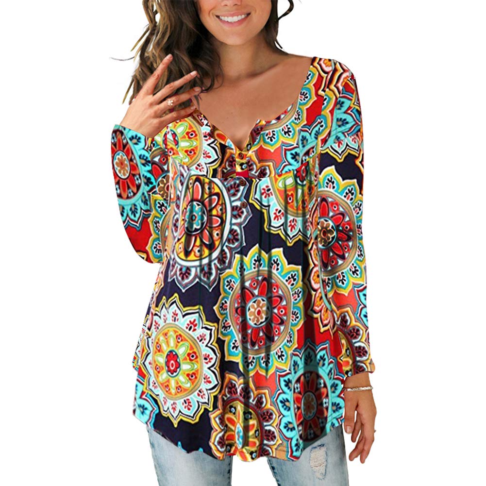 LAZZON Camisas Manga Larga Mujer Blusa Casual Suelto Túnico Botones Talla Tops Grande Otoño Invierno