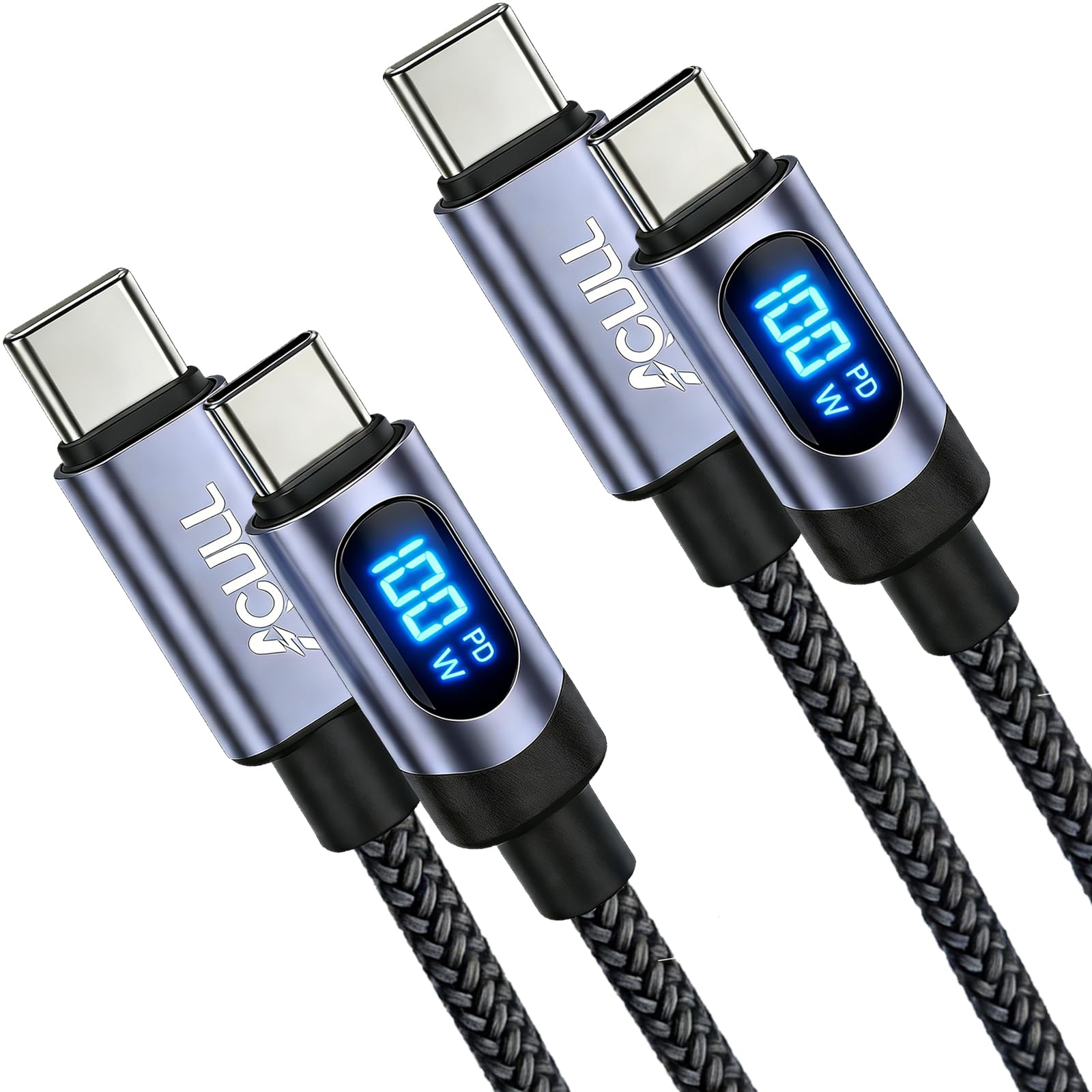 Cavo USB C a USB C con display a LED, confezione da 2 cavi USB C da 100 W per ricarica rapida in nylon intrecciato da 2 m, compatibile con iPhone 15/16 Pro Max, MacBook Air/Pro, iPad Pro, Samsung