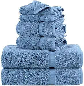 Towel Bazaar Premium Turkish Cotton Super Soft and Absorbent Towels (6-Piece Towel Set, Wedgewood)