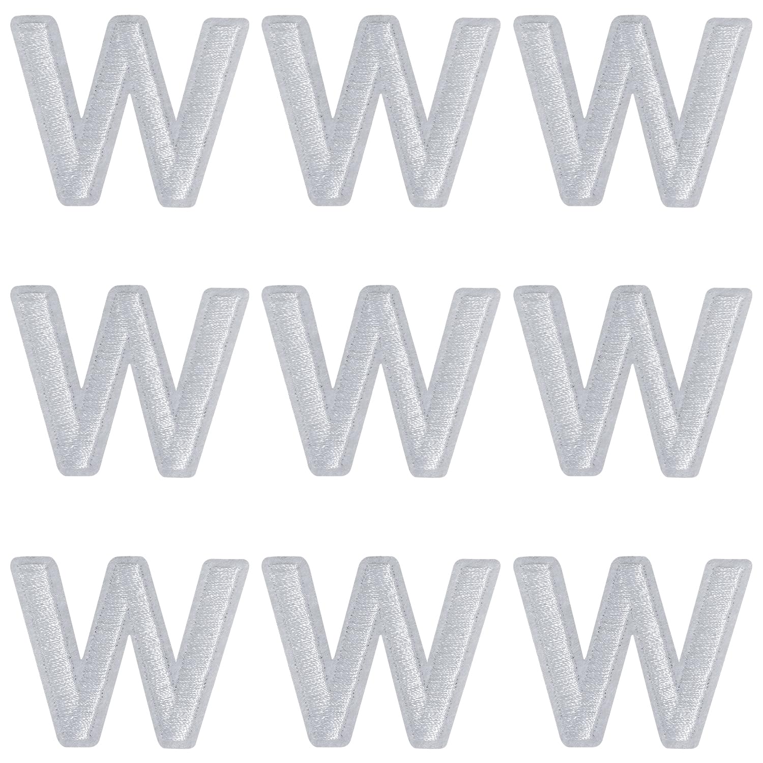IANZE 9PCS Iron on Letter Patches, White Letter W Patches Embroidered Letter Patch for Clothing, Jeans, Hats, T-Shirts, Backpacks, Etc. (White-W)