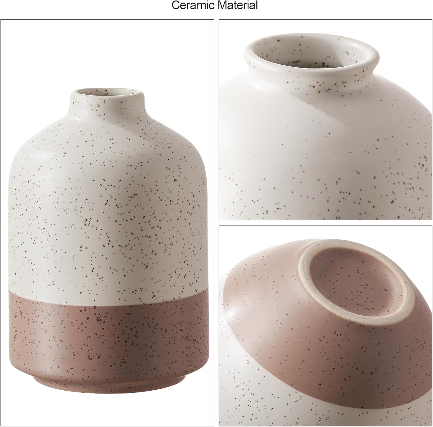 Ceramic Vase Set of 3, Vases Home Decor Rustic Farmhouse Decor, Small Pottery Vases for Bouquet Pampas Grass Dried Fresh Flowers, Living Room, Kitchen, Bedroom, Bathroom, Mantel Decor - Beige&Brown - Image 4