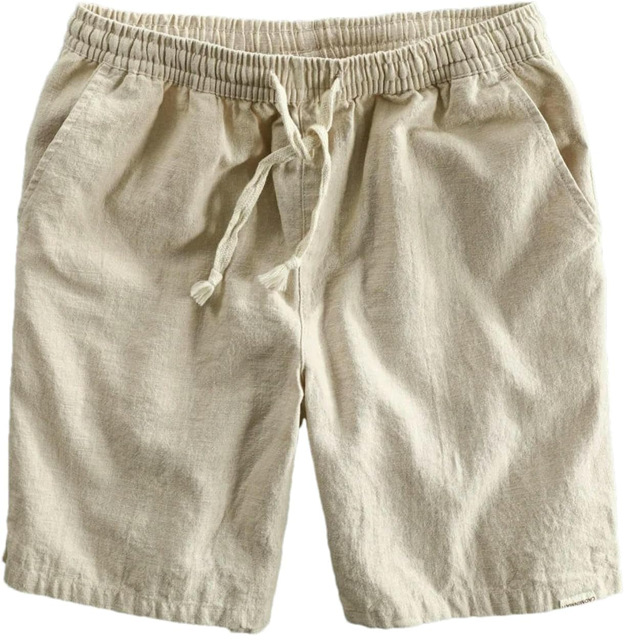 Summer Cotton Linen Beach Shorts Pants for Men Casual Sold Color Loose Drawstring Cropped Man Shorts Pants