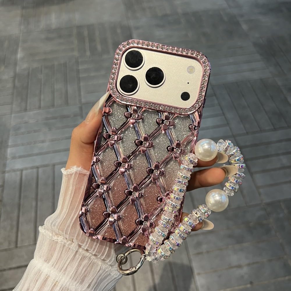 Generic Funda compatible con iPhone 14 Pro (color: rosa) Funda con correa brillante de silicona a prueba de golpes