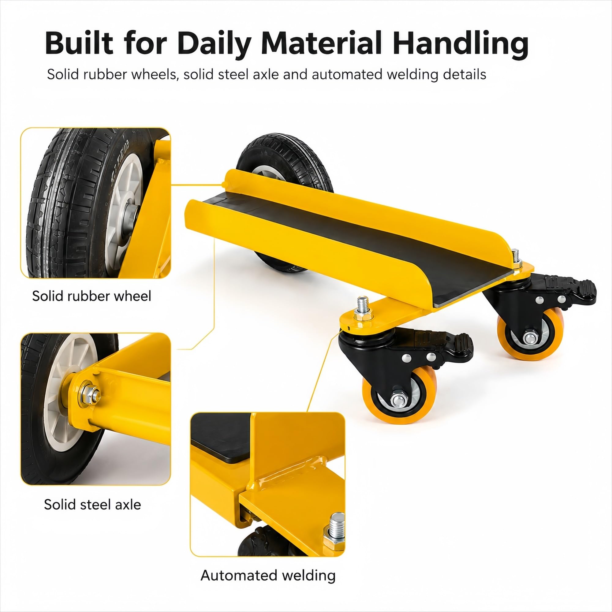 Panel-Transportwagen Mit 2 Lenkbremsrollen Und 2 Bockrädern | Mit Lenkbremsrollen For Materialien, For Bewegen Von Glas, Stein Und Platten(Yellow)