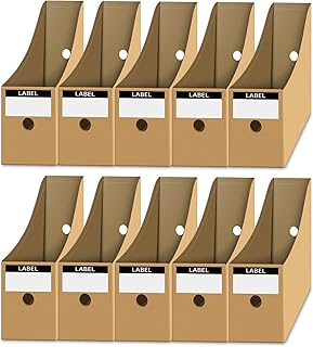 DUDSOEHO Magazine File Holder【10 Pack】- Cardboard Magazine Holder with Labels, A4 File Holder Document Storage Folder Dividers Desktop Organiser for Home School Office