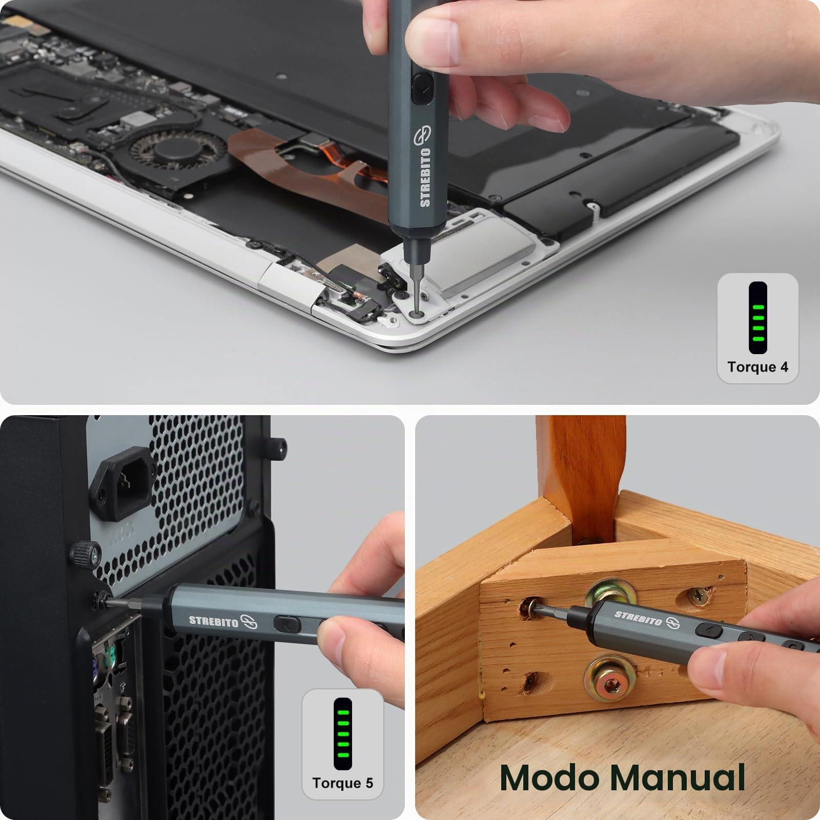 STREBITO - Juego de mini destornilladores eléctricos, 70 en 1, pequeño destornillador eléctrico inalámbrico, 64 puntas de preición S2, 5 ajustes de par, 4 luces LED, mini destornillador eléctrico kit