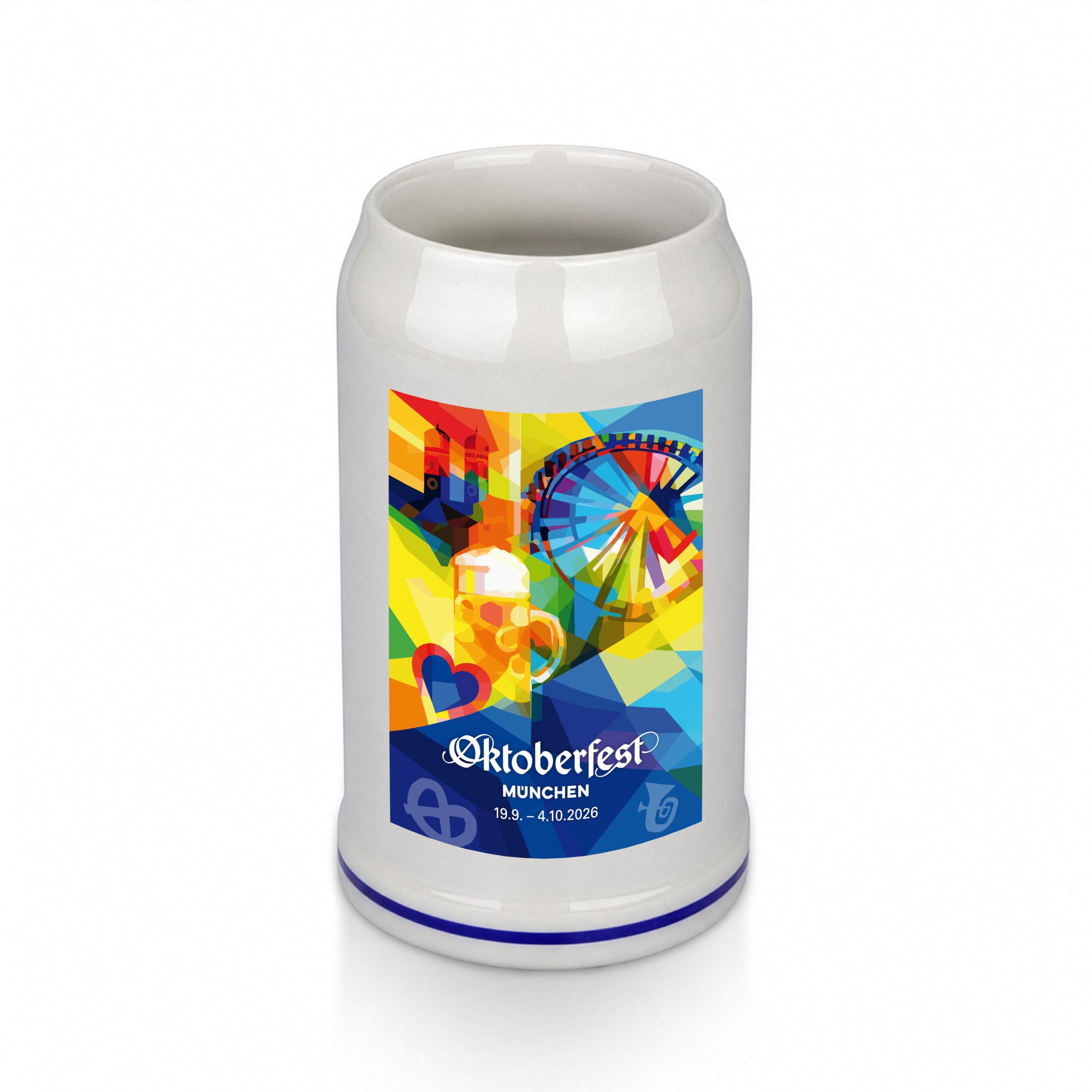 TROIKA OKTOBERFEST - Chope à bière Wiesn 2026 - Officielle de collection - Pour fête de la bière 2026 - Capacité : 1 l - En grès - Motif original de la ville de Munich