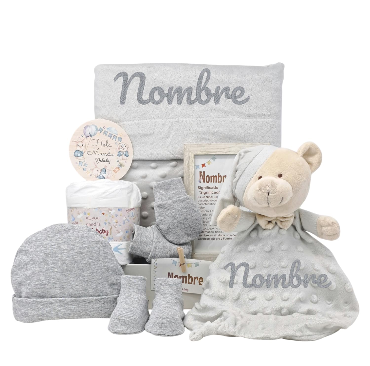Mababyshop Velvet Canastilla Bebé Recién Nacido Personalizada, Gris
