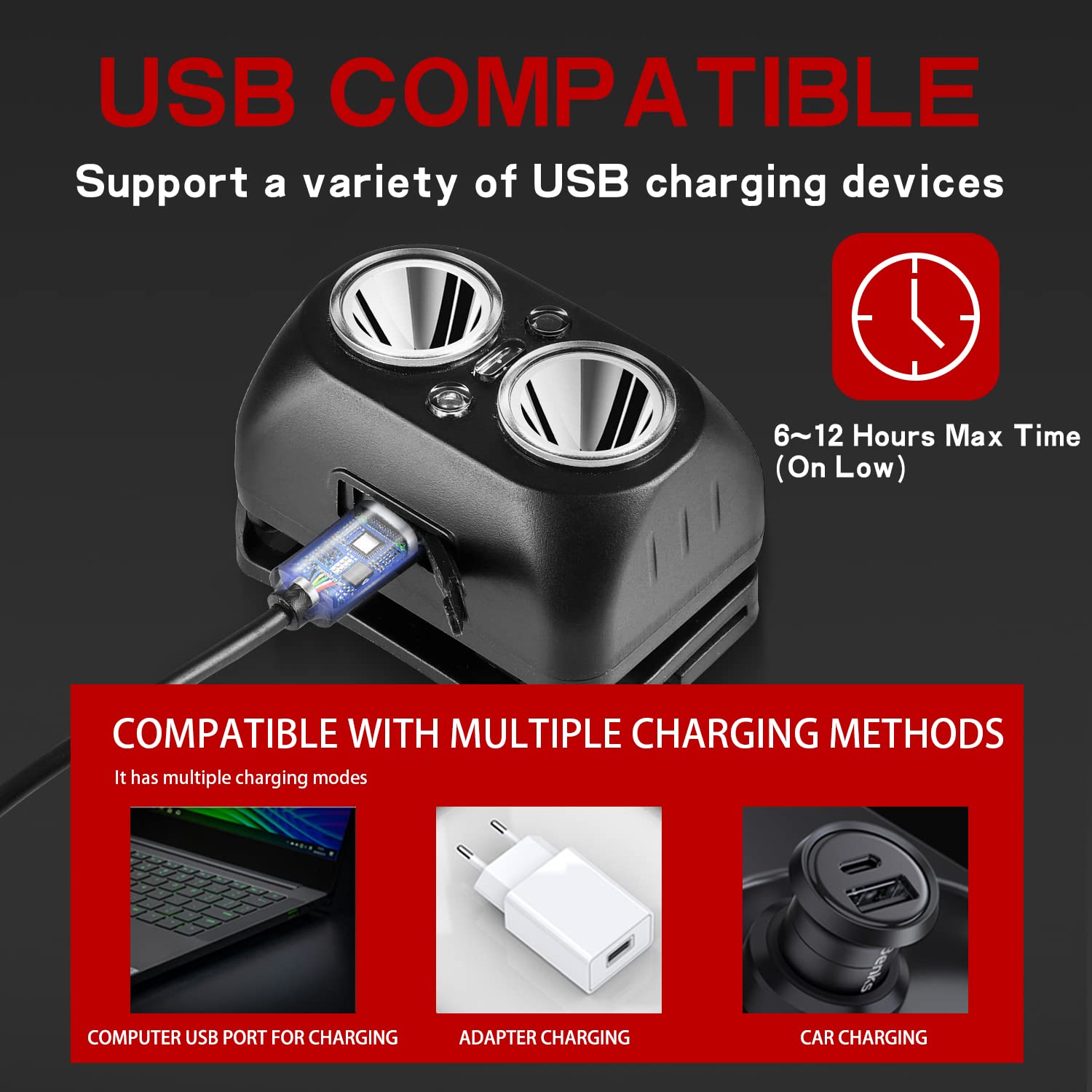 K0209 1500 Lumen Rechargeable Headlamp With Motion Sensor & Red