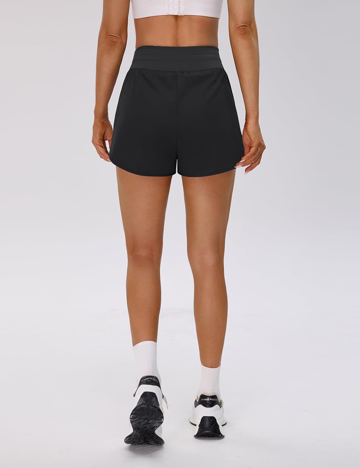 BMJL Womens 2 in 1 Running Shorts for Gym 2.5" Black High Waisted Drawstring Athletic Workout Shorts 3 Pockets - Image 2